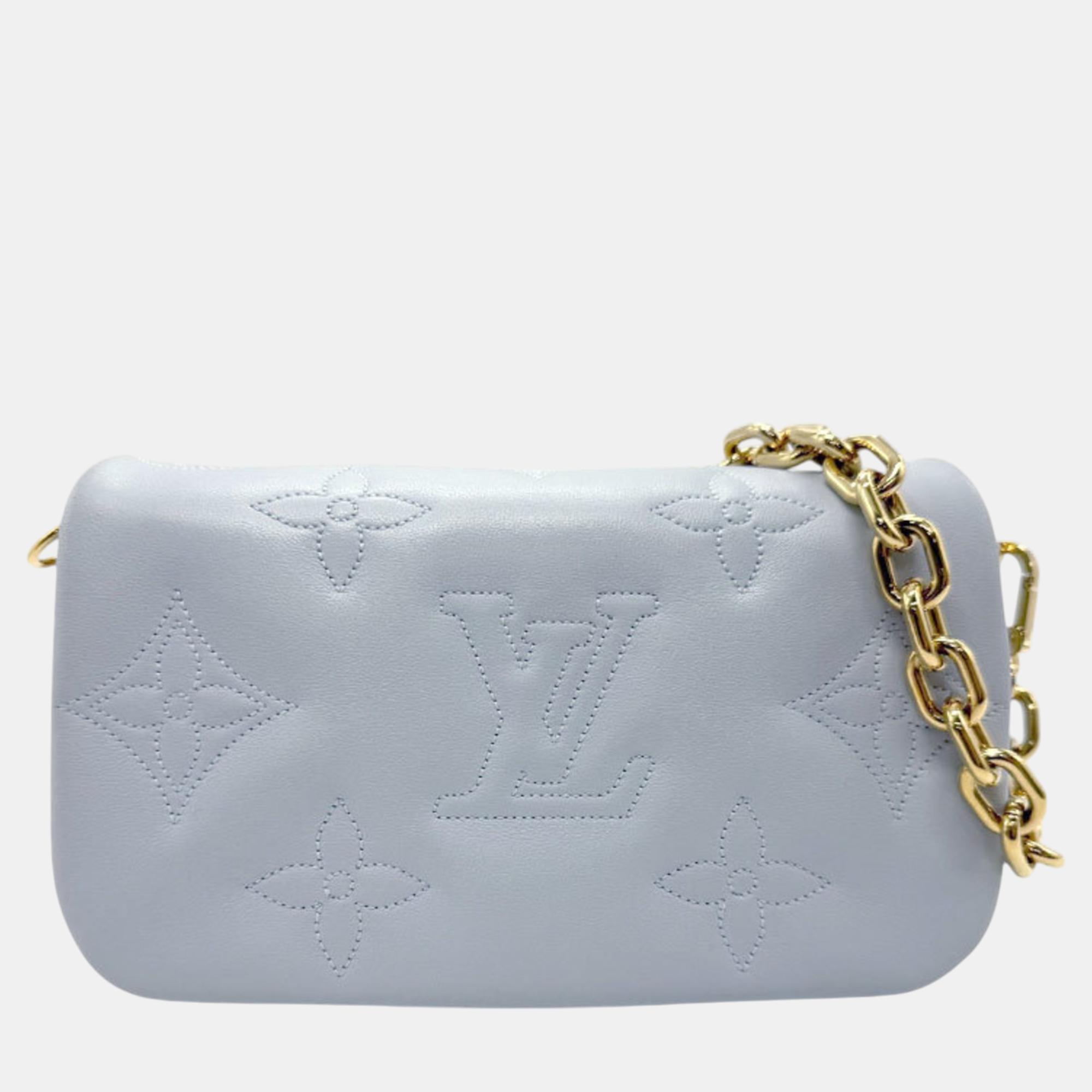 Pre-owned Louis Vuitton Leather Blue Glacier Bubble Glam Wallet On Strap Bag