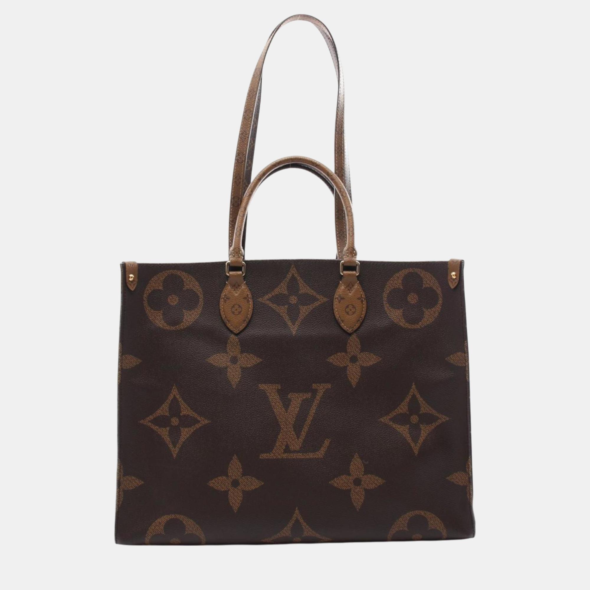 

Louis Vuitton Coated Canvas Monogram Giant Reverse Brown Beige On The Go Gm Tote Bag