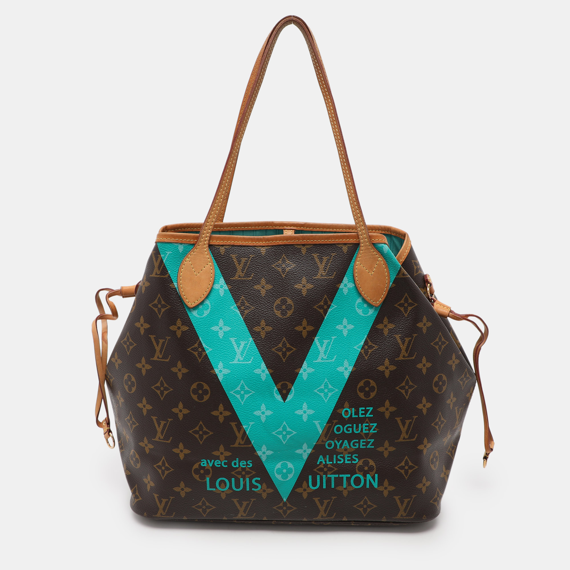 

Louis Vuitton Turquoise Monogram V Canvas Neverfull MM Bag, Brown