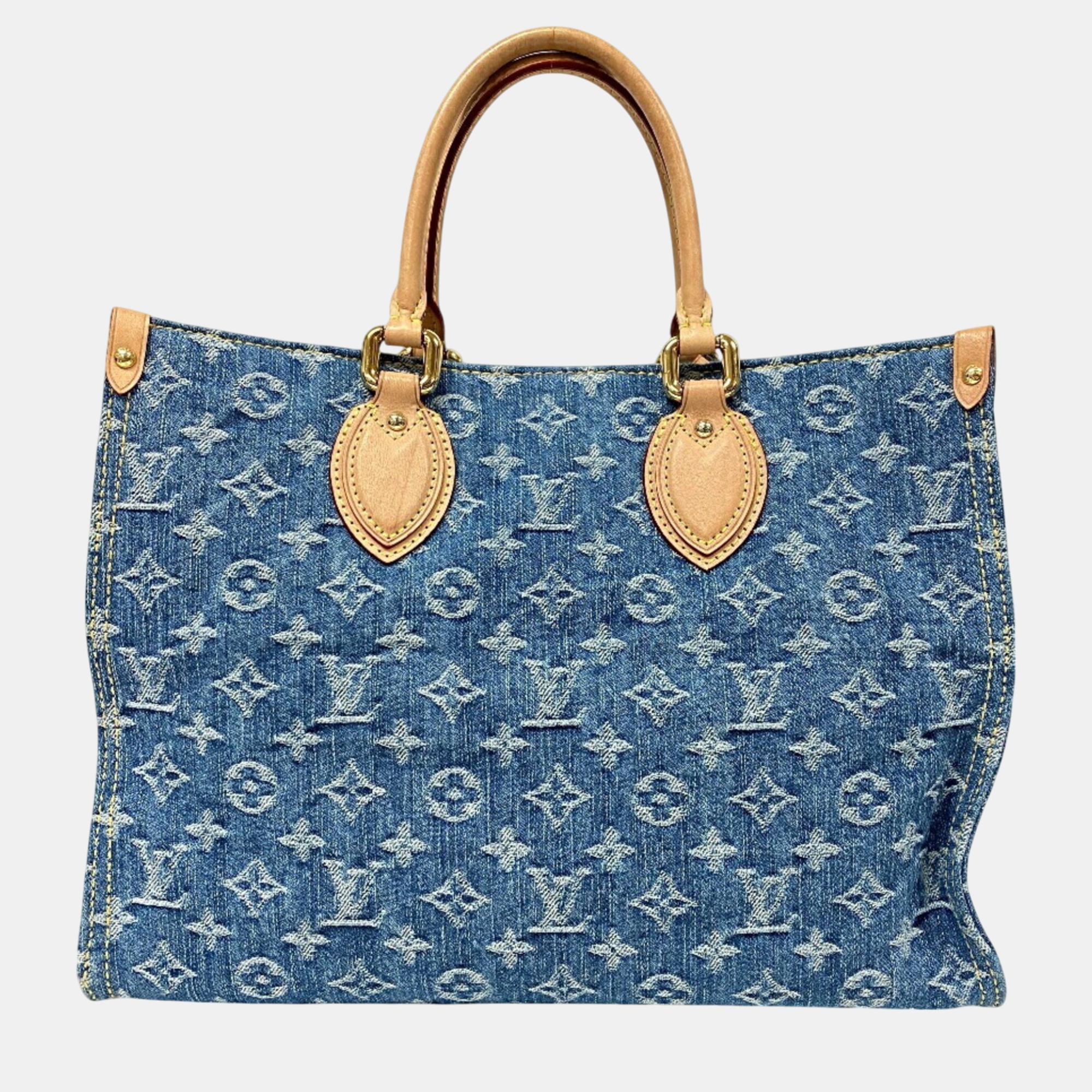 

Louis Vuitton Blue Denim, Leather On The Go MM Shoulder Bag, Navy blue