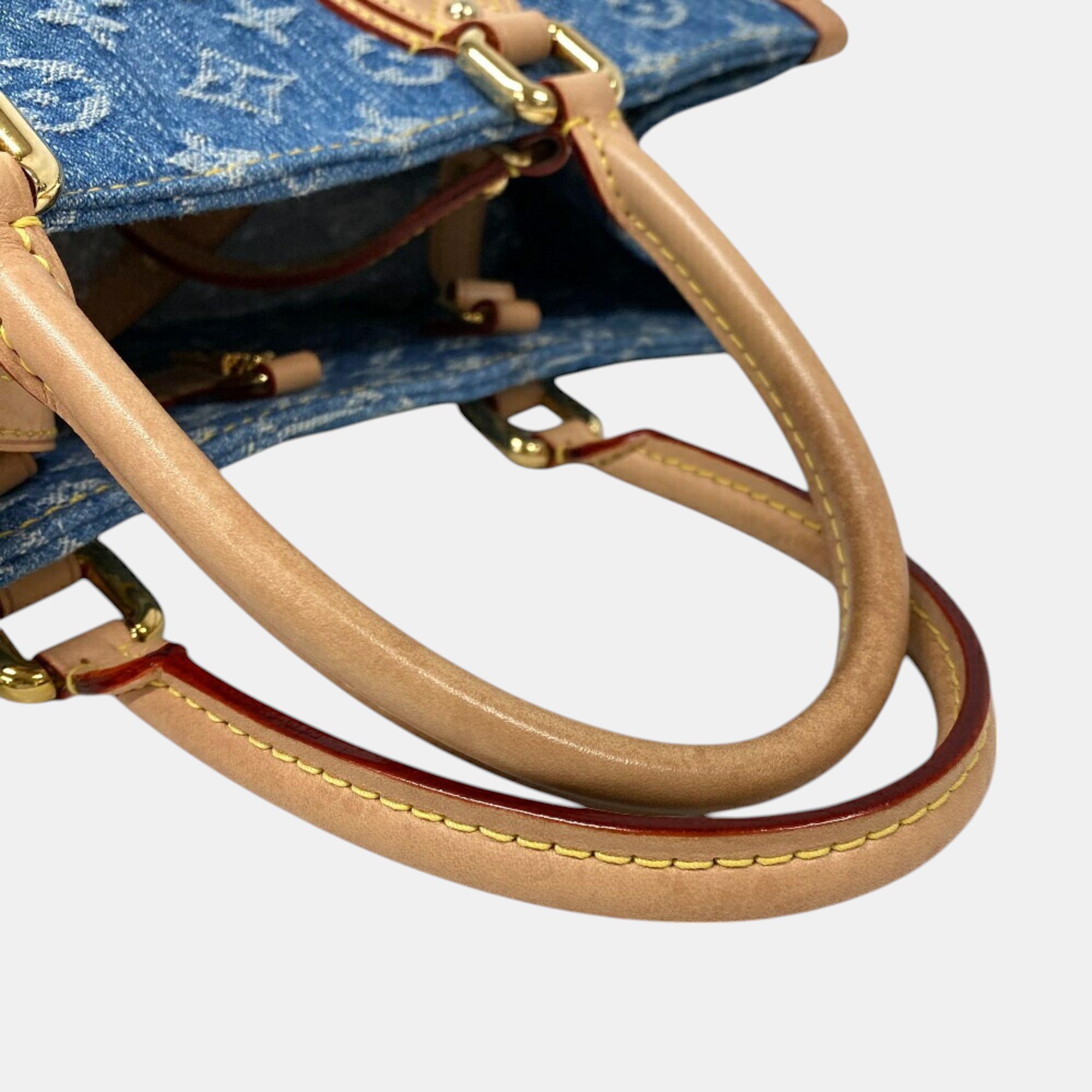 Louis Vuitton On The Go Mm Monogram Denim Tote Bag Navy 