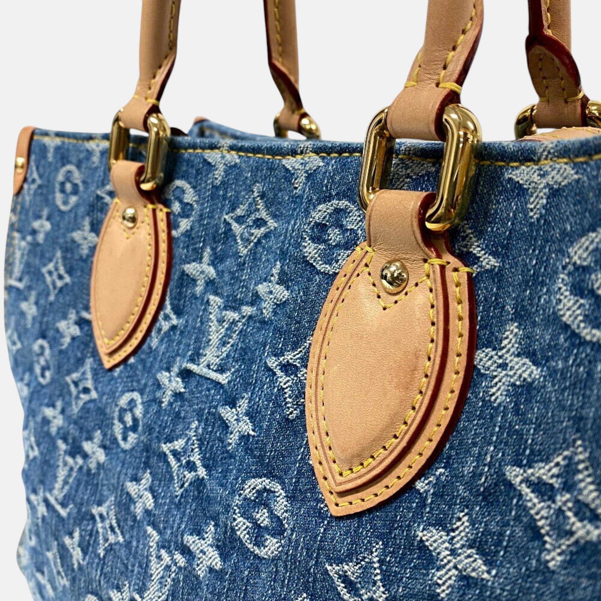 Louis Vuitton On The Go Mm Monogram Denim Tote Bag Navy 