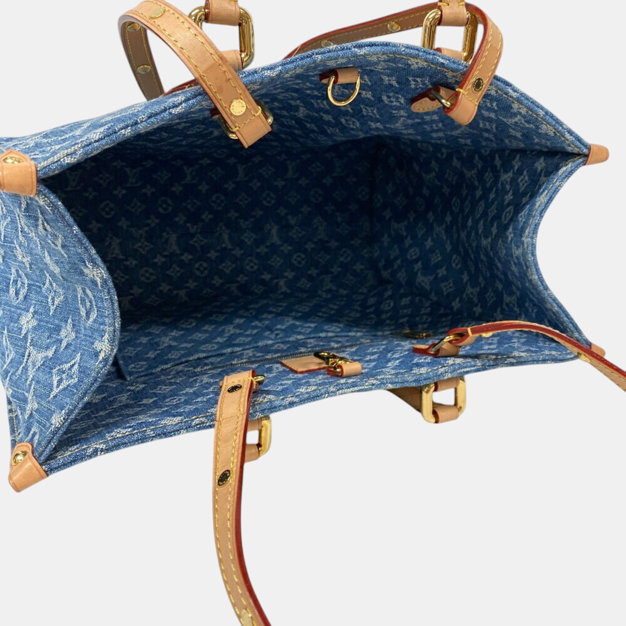 Louis Vuitton On The Go Mm Monogram Denim Tote Bag Navy 