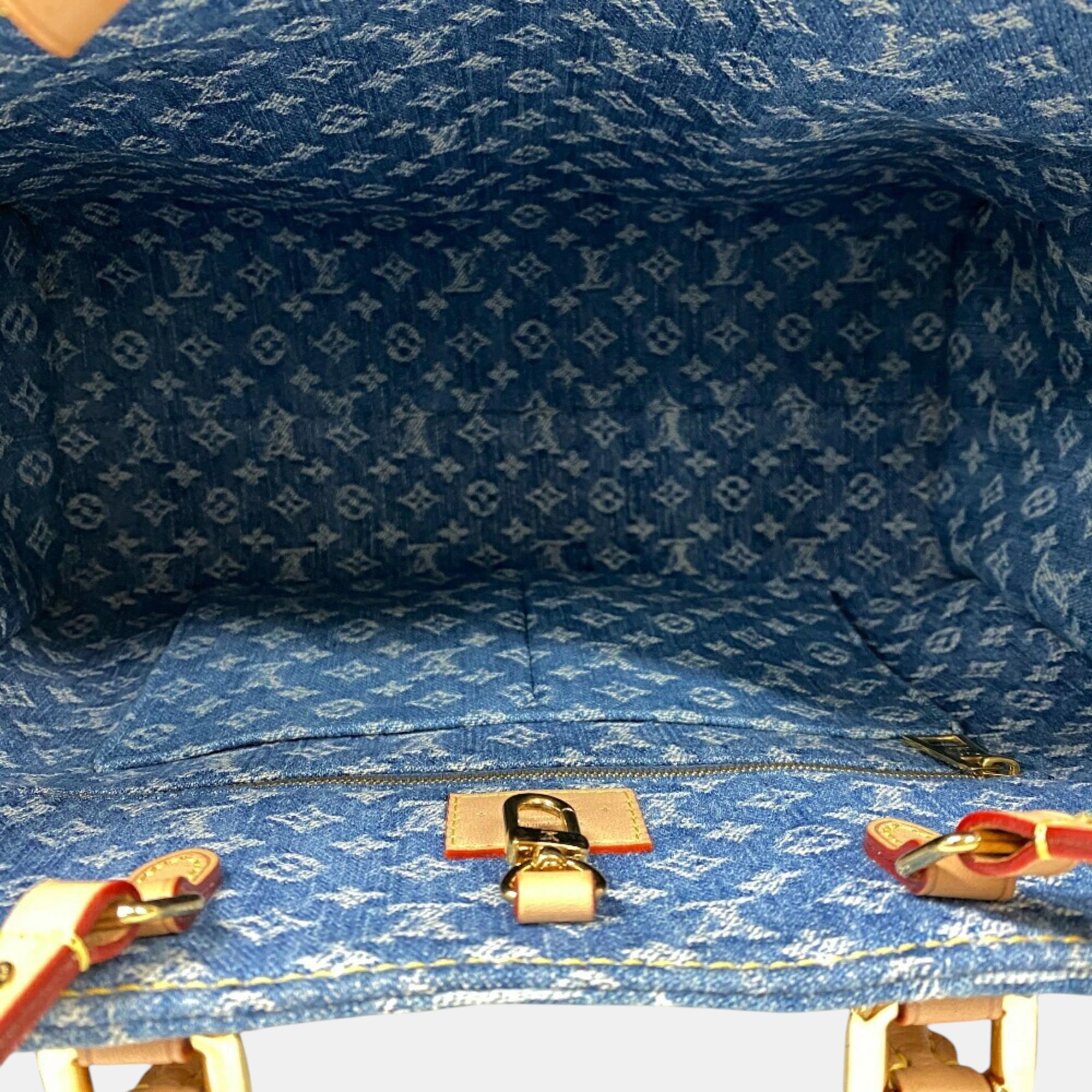 Louis Vuitton On The Go Mm Monogram Denim Tote Bag Navy 