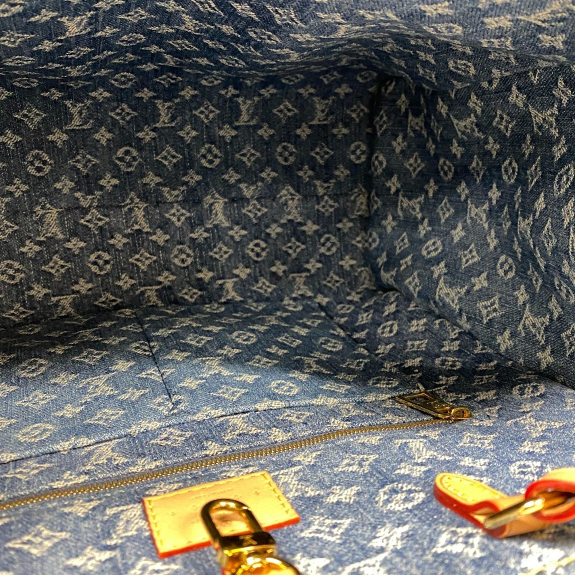 Louis Vuitton On The Go Mm Monogram Denim Tote Bag Navy 