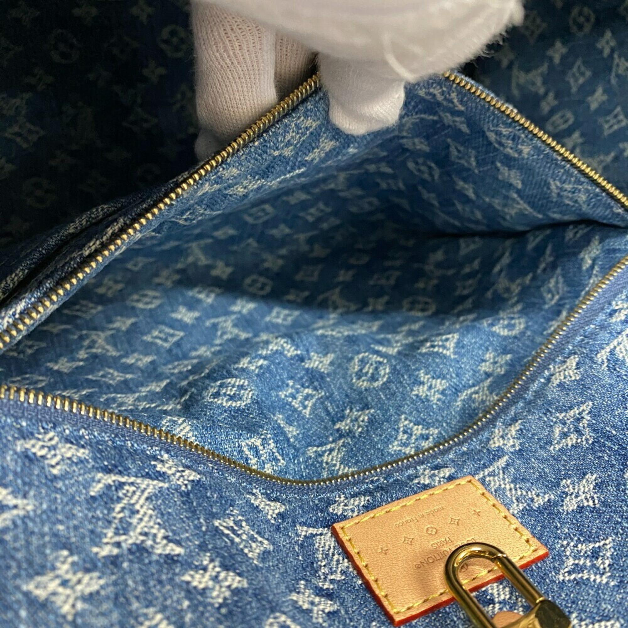 Louis Vuitton On The Go Mm Monogram Denim Tote Bag Navy 