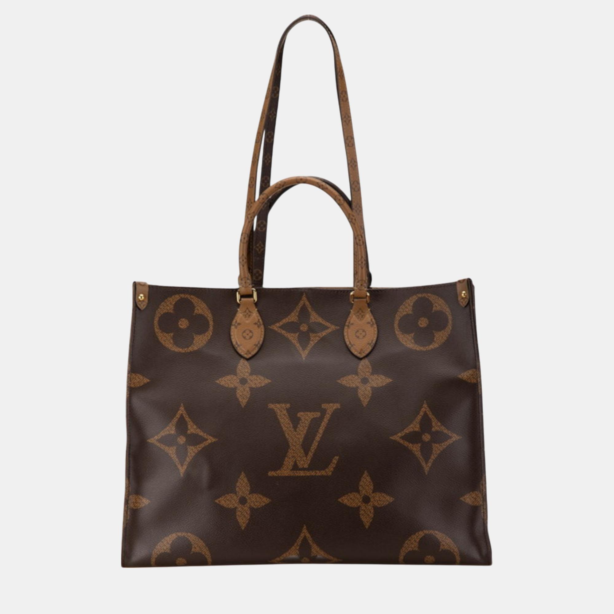 

Louis Vuitton Monogram Giant Reverse On The Go Gm Tote Bag Brown Pvc Leather