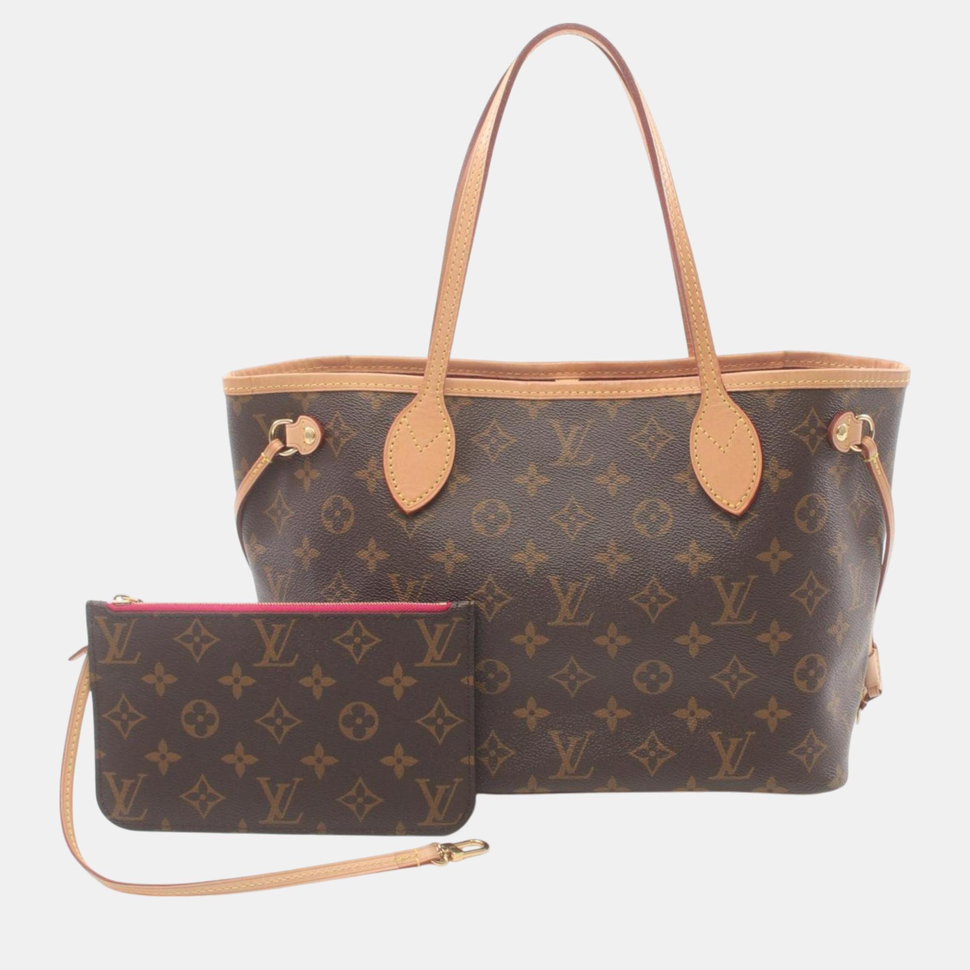 

Louis Vuitton Neverfull Pm Tote Bag Coated Canvas Leather Monogram Brown