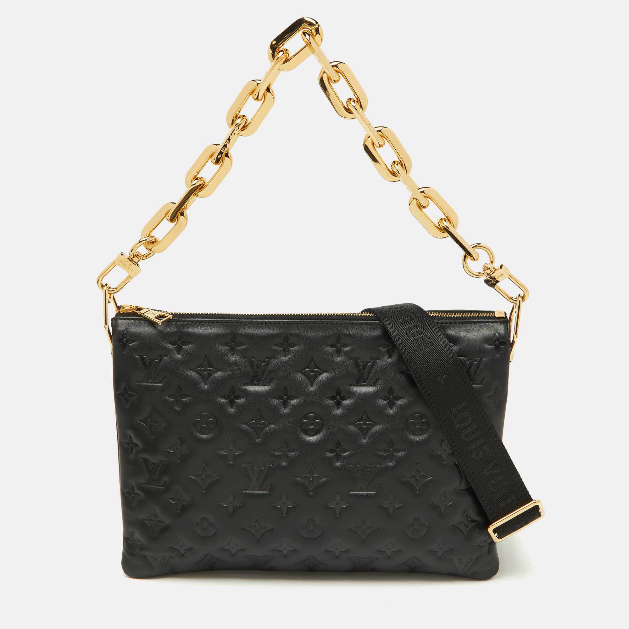 

Louis Vuitton Black Monogram Embossed Leather Coussin MM Bag