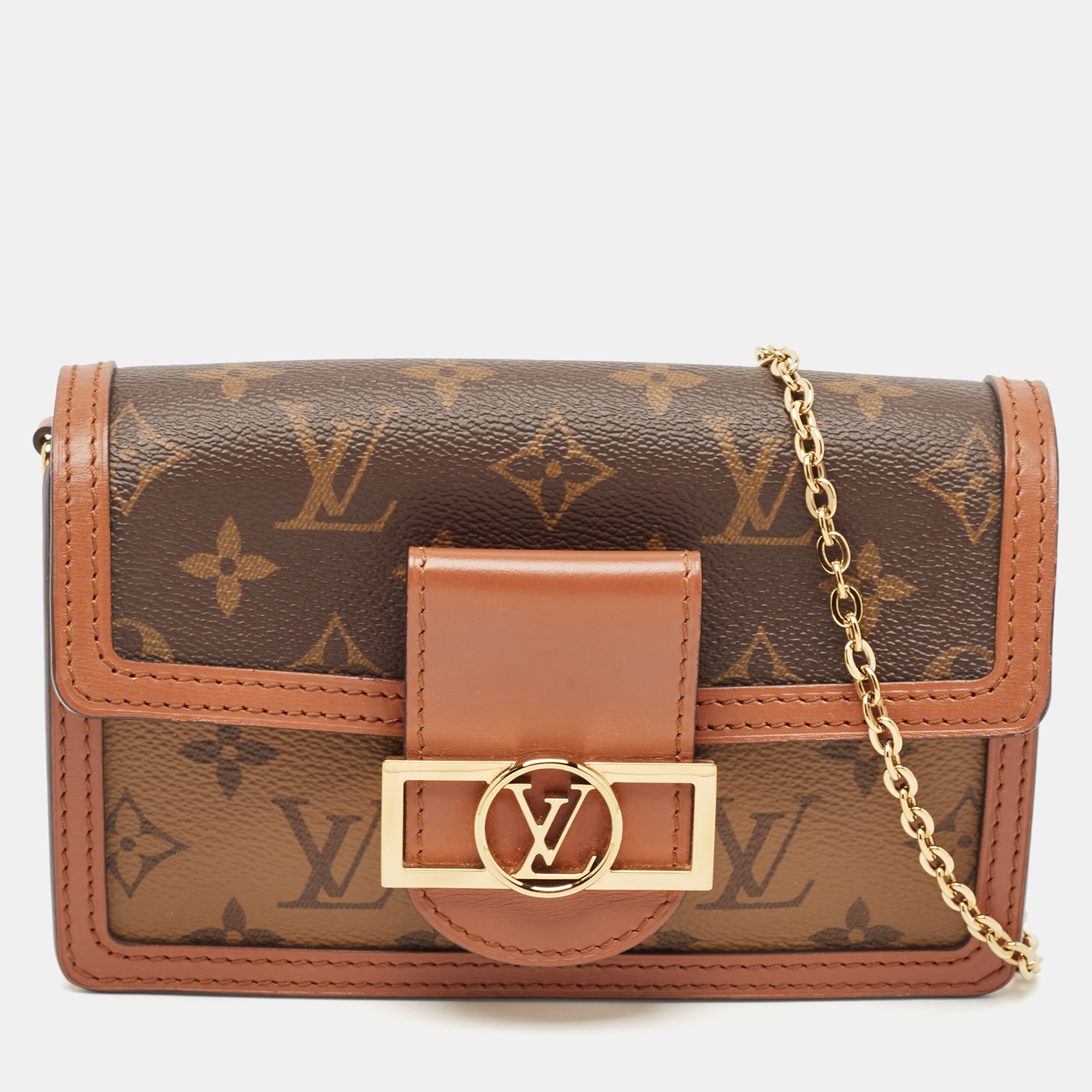 

Louis Vuitton Monogram Reverse Canvas Dauphine Wallet on Chain, Brown