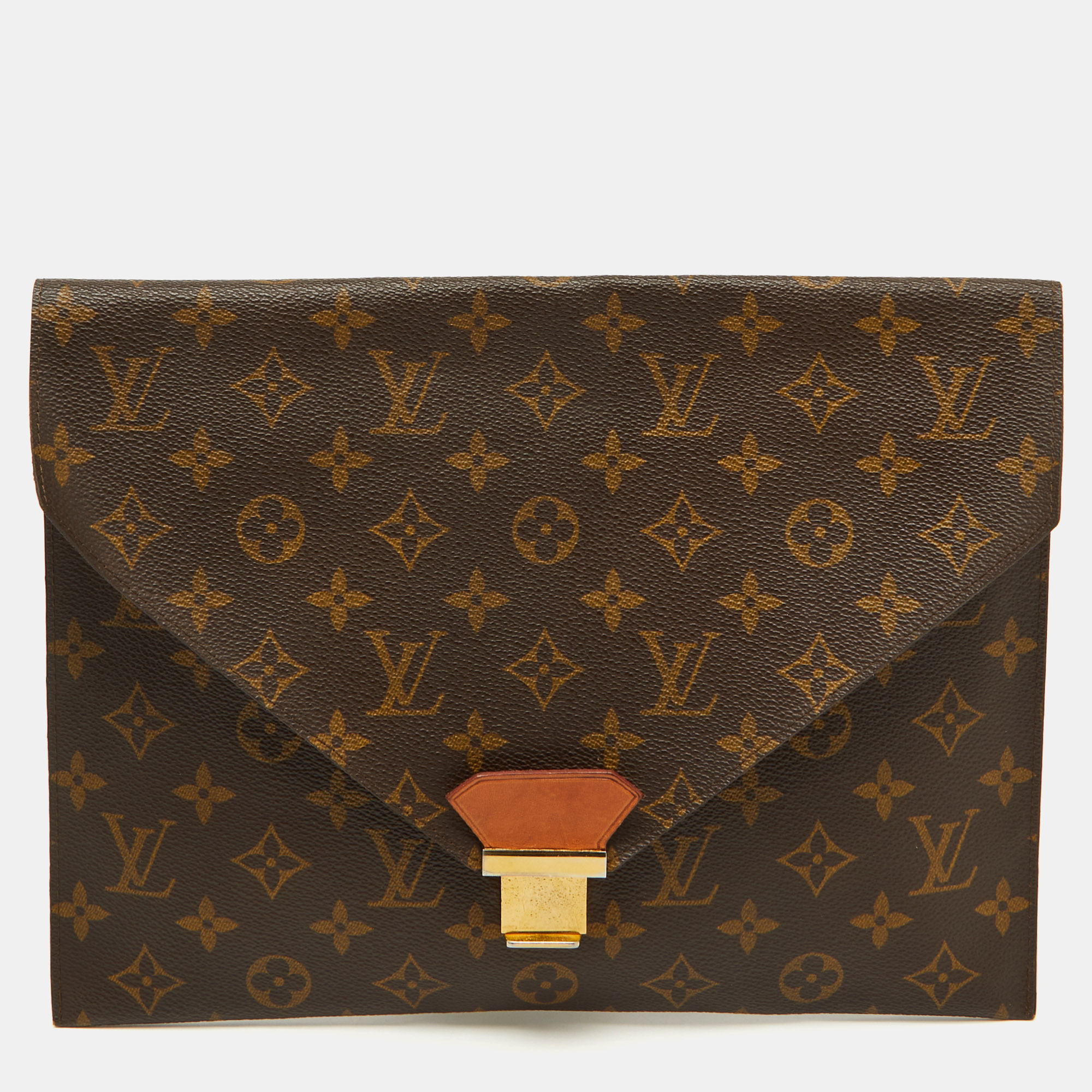 

Louis Vuitton Monogram Canvas Poche Plate Envelope Clutch, Brown