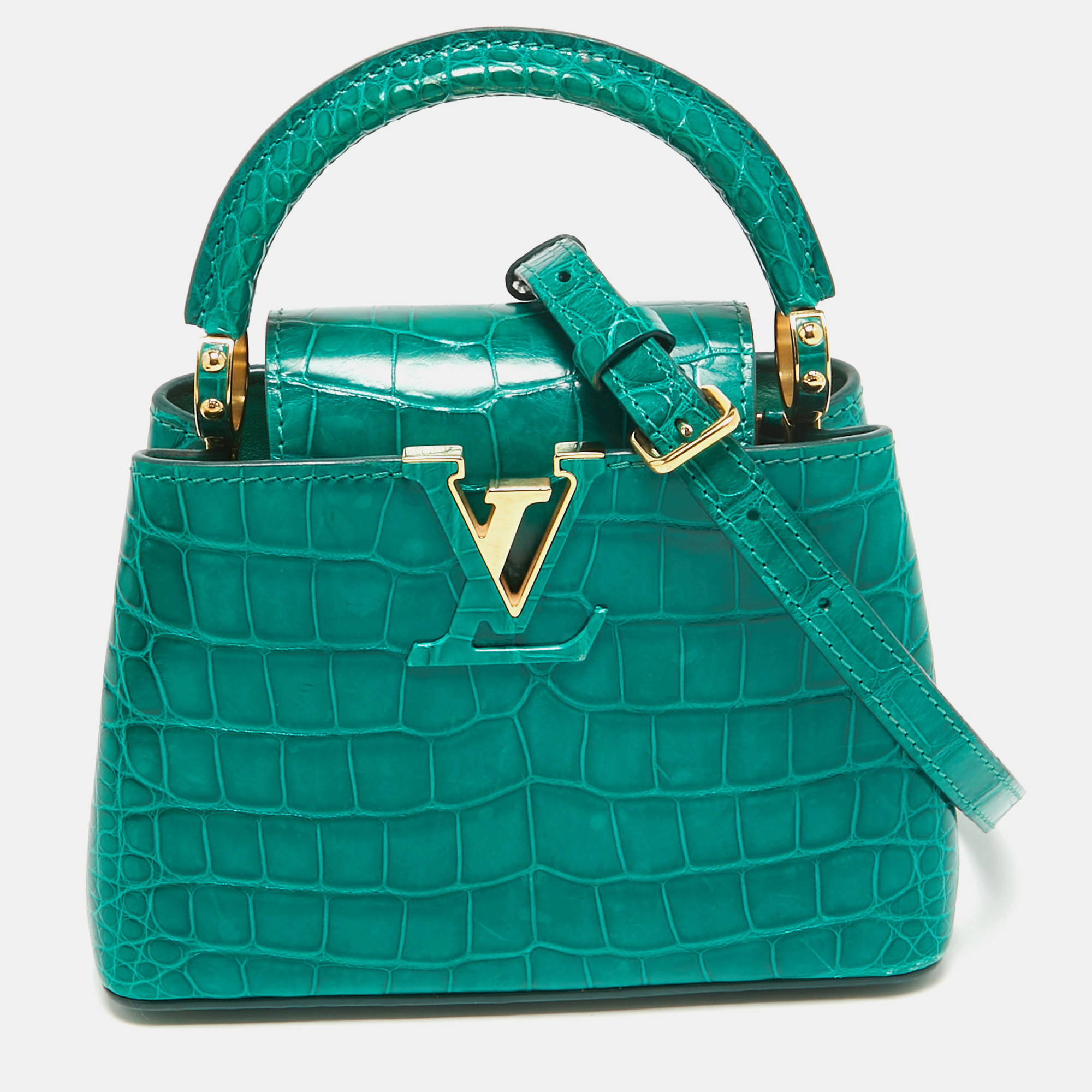 

Louis Vuitton Emerald Alligator Mini Capucines Bag, Green