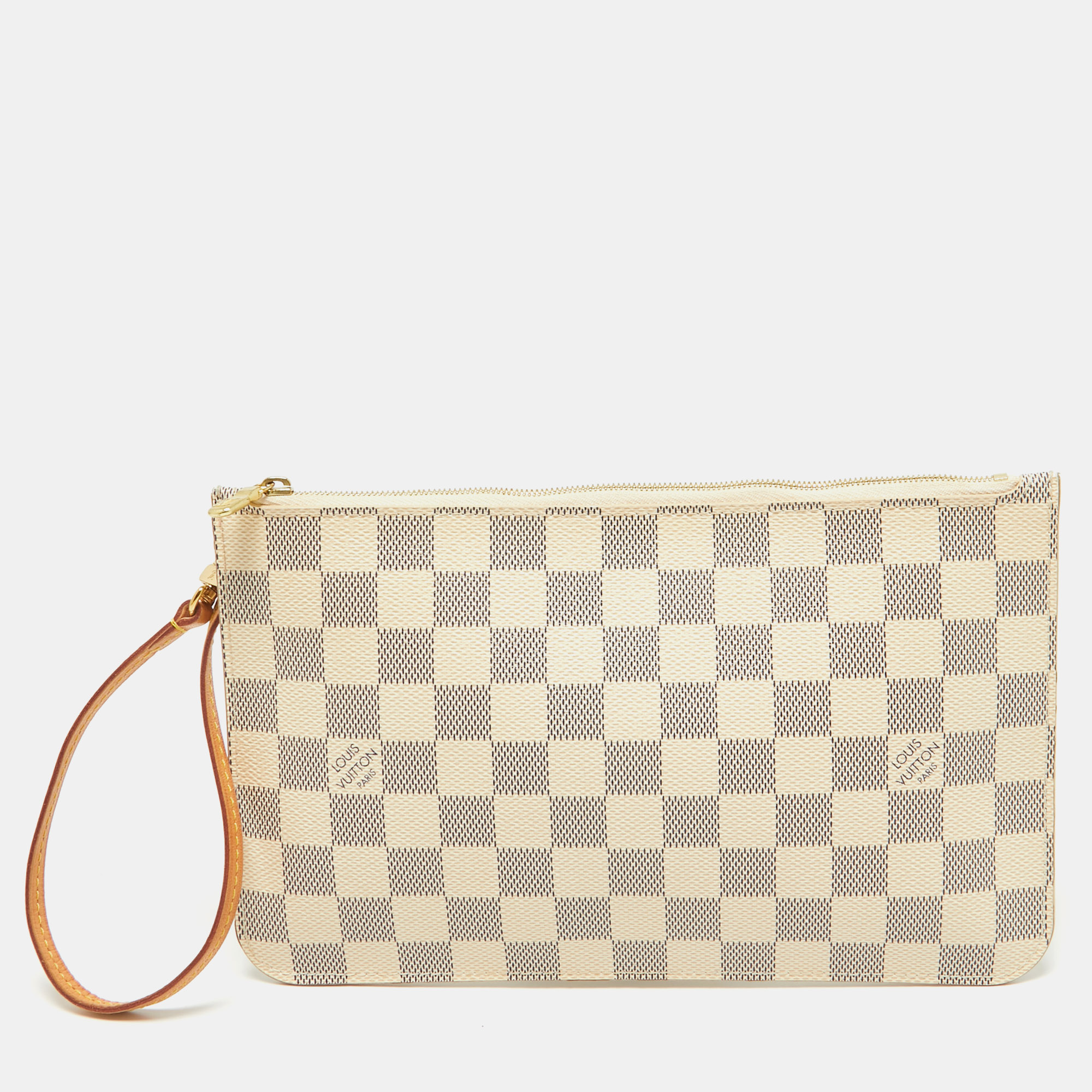 

Louis Vuitton Damier Azur Canvas Neverfull PM Zipped Pochette, White