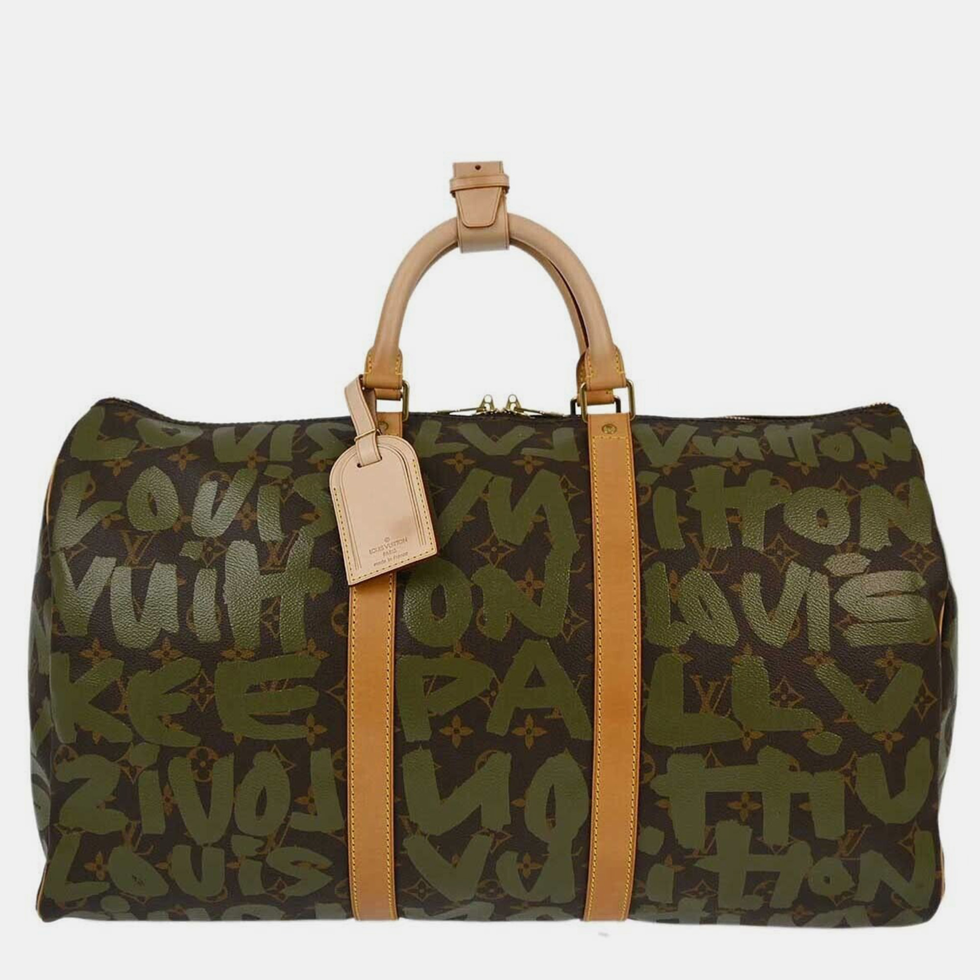 

Louis Vuitton Khaki Monogram Graffiti Keepall 50 Duffle Bag, Brown