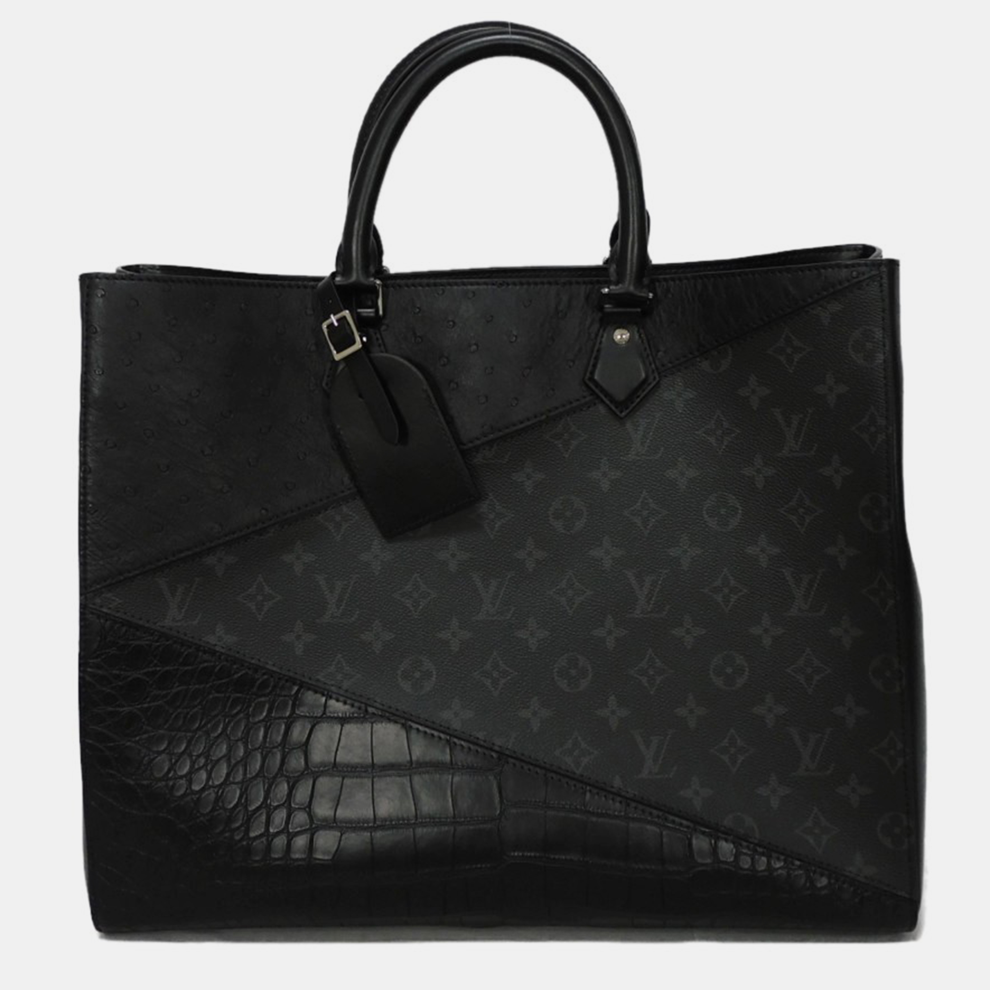 

Louis Vuitton Black Ostrich Crocodile Monogram Eclipse Canvas Grand Sac Tote Bag