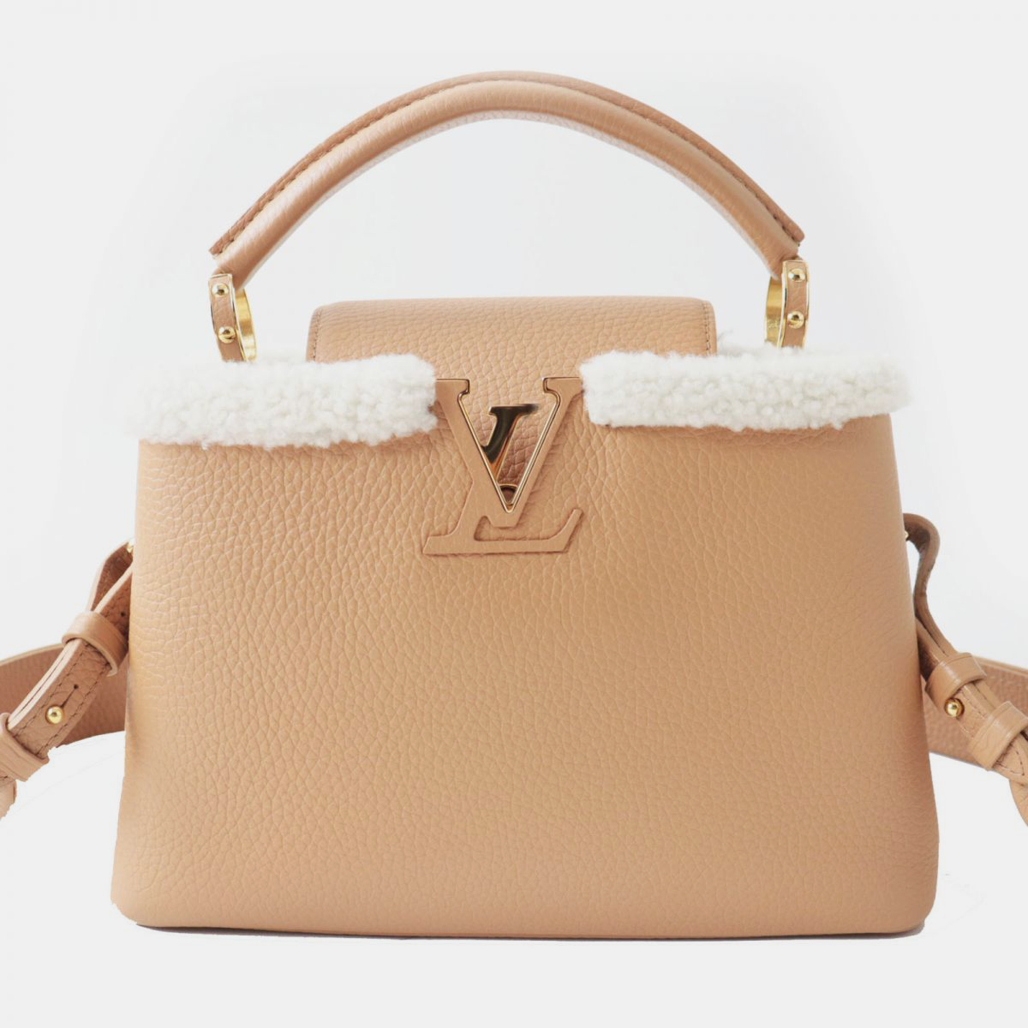 

Louis Vuitton Beige Taurillon Leather and Shearling Capucines BB Handbag, Brown