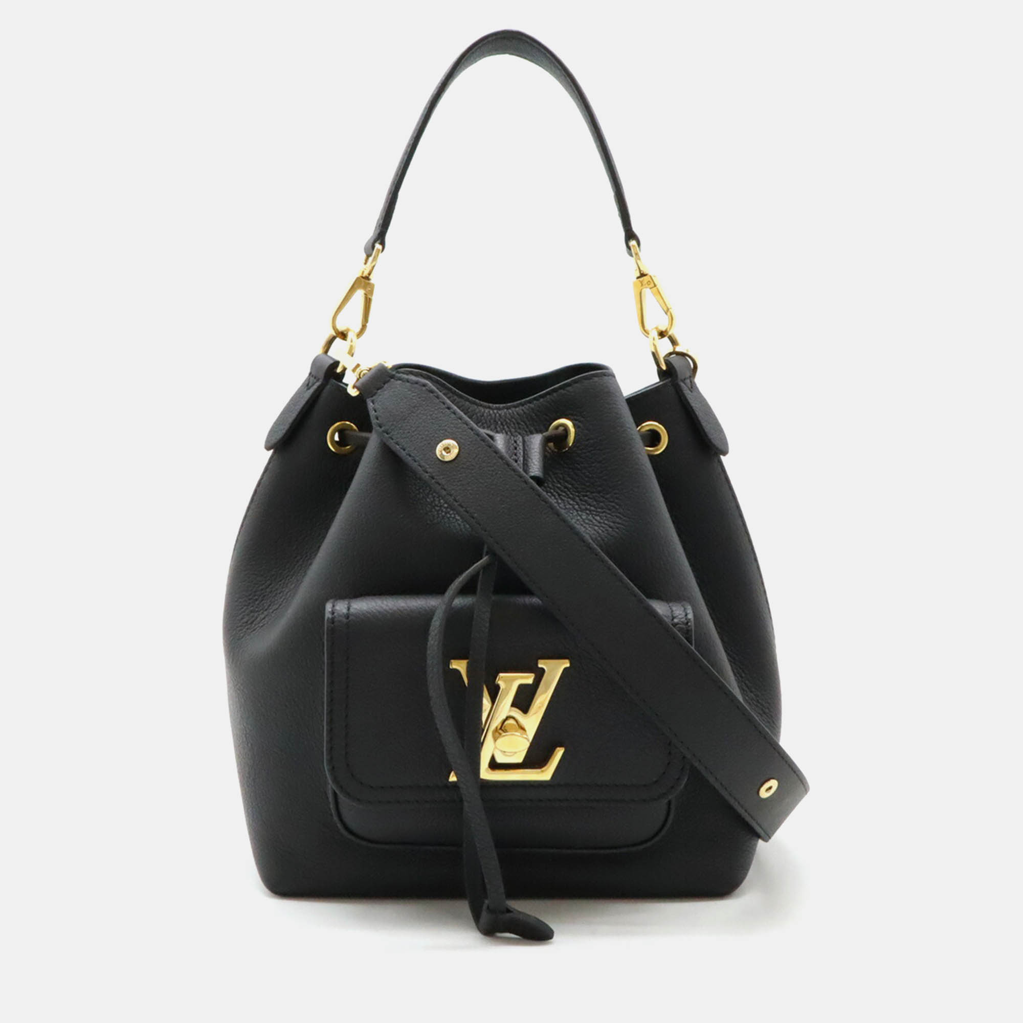 

Louis Vuitton Black Leather Lockme Bucket Shoulder Bag