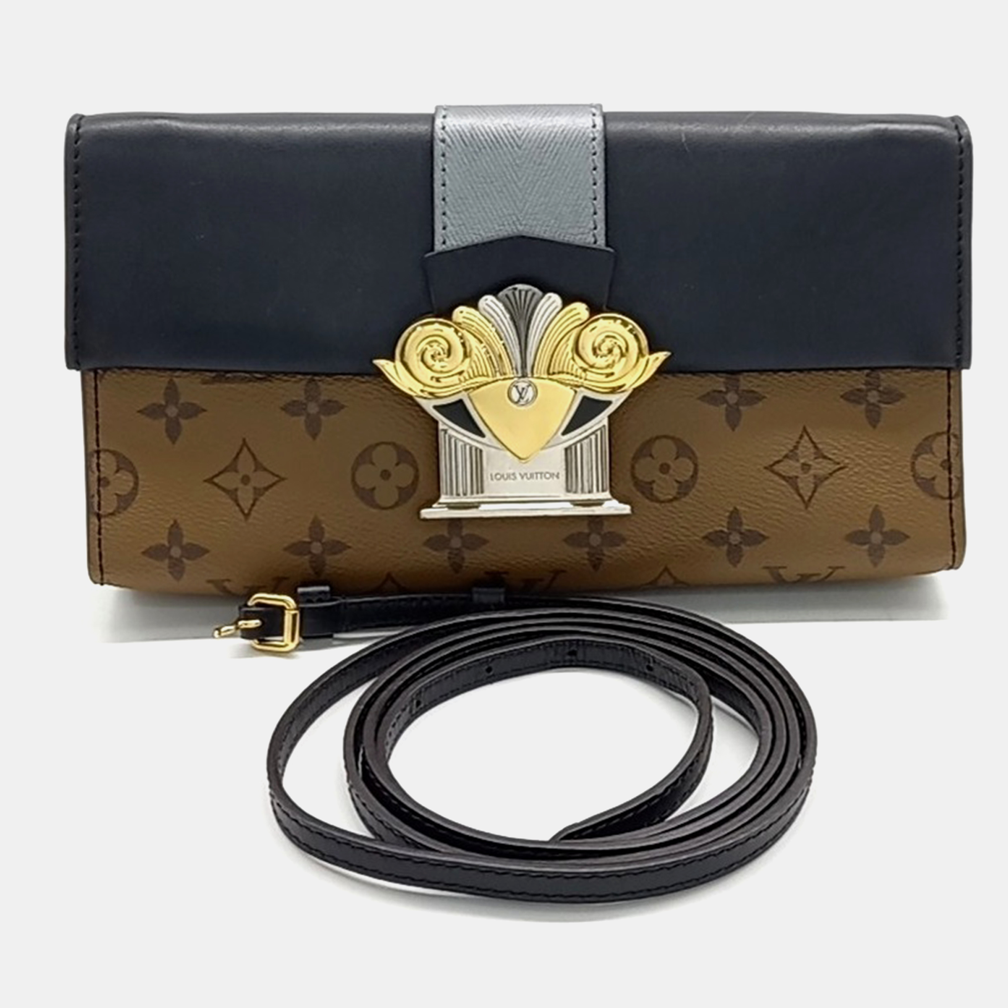 

Louis Vuitton Black Brown Canvas and Leather Column Clutch Bag