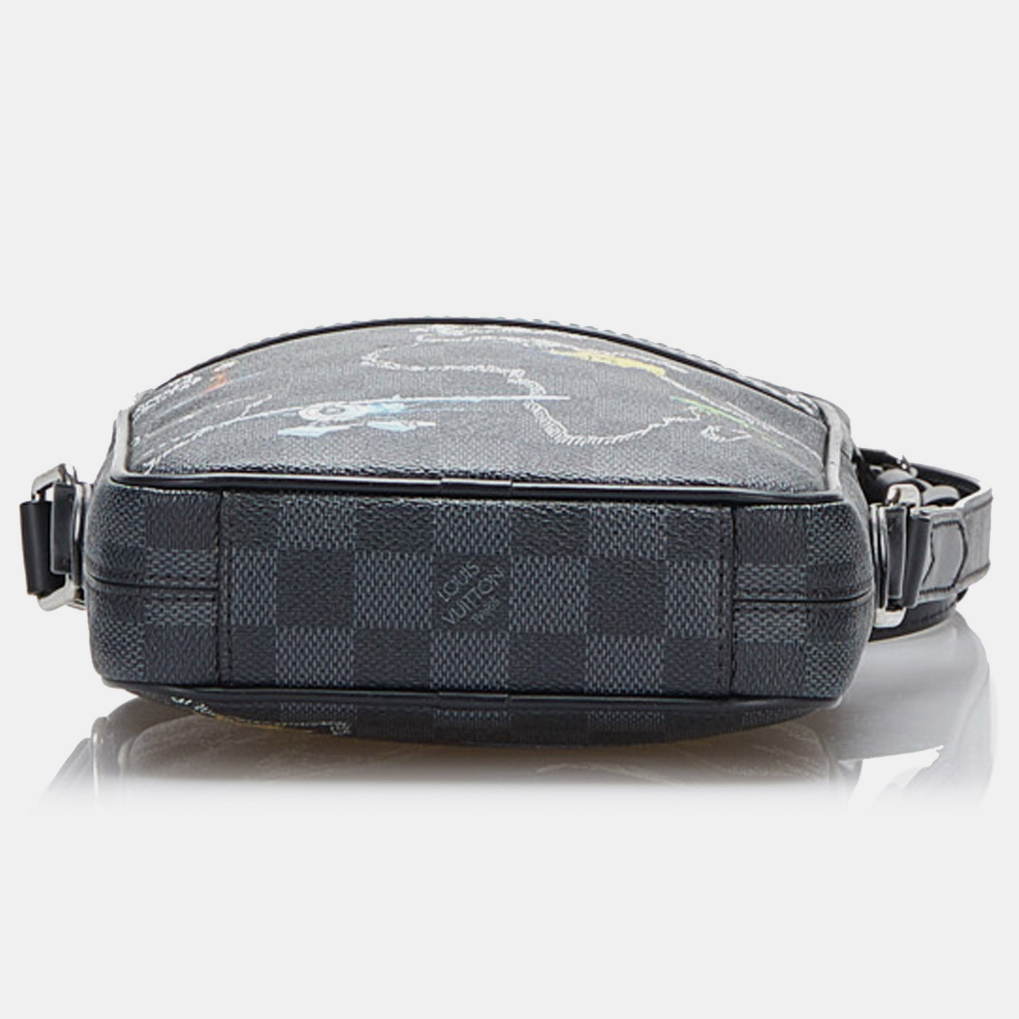 Louis Vuitton Black Damier Graphite Renaissance Map Danube Slim PM 