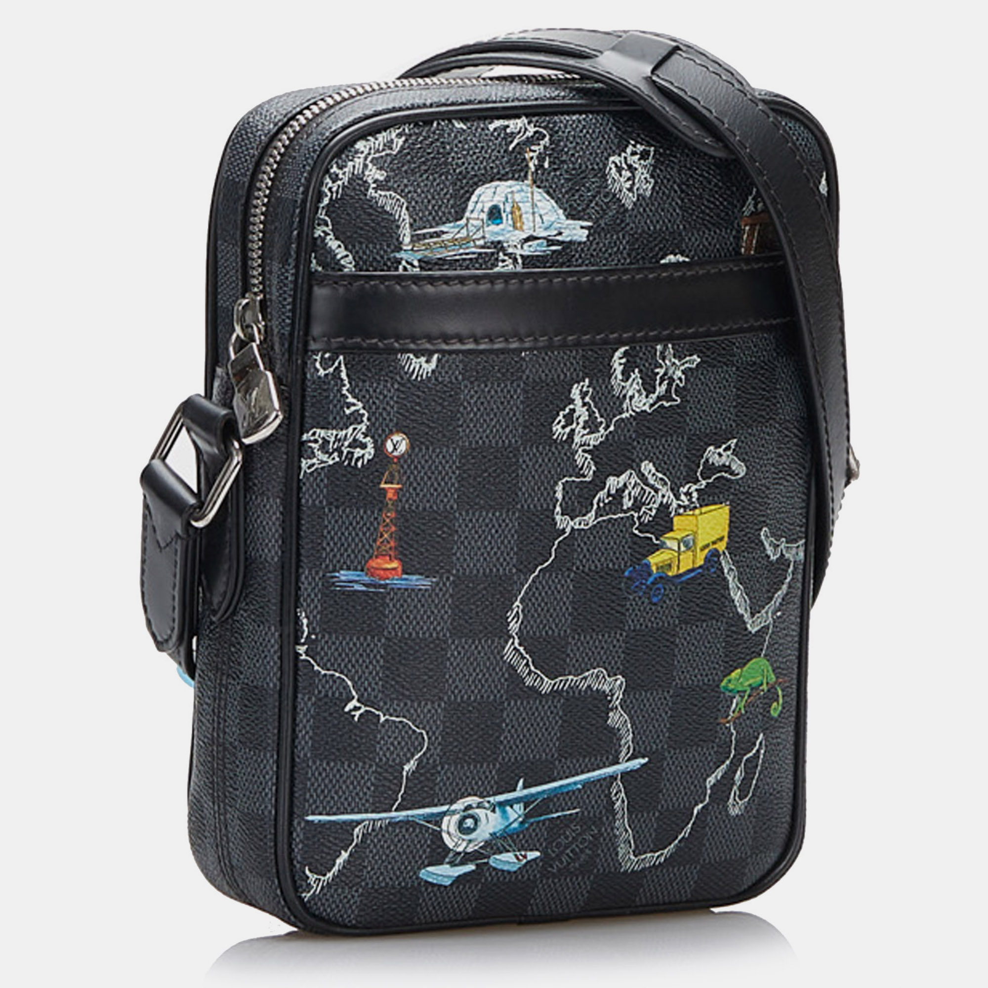 Louis Vuitton Black Damier Graphite Renaissance Map Danube Slim PM 