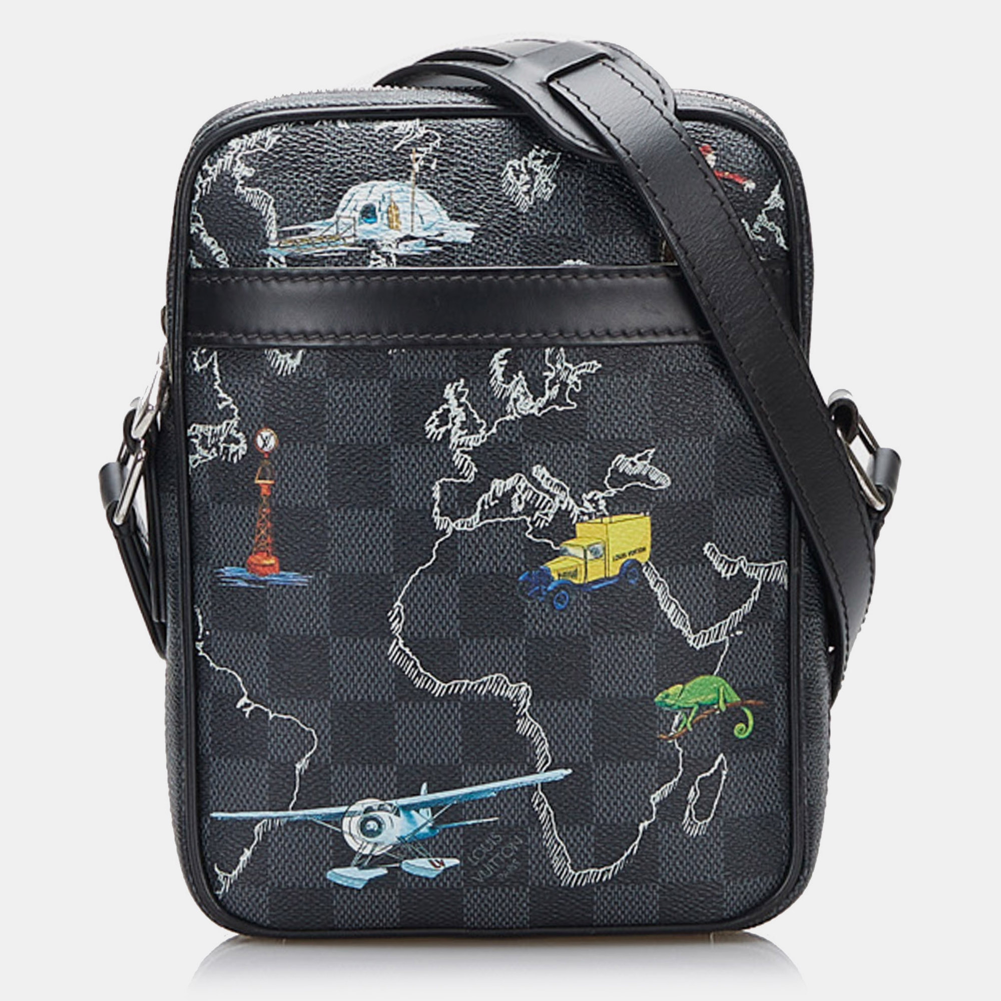 Louis Vuitton Black Damier Graphite Renaissance Map Danube Slim PM 