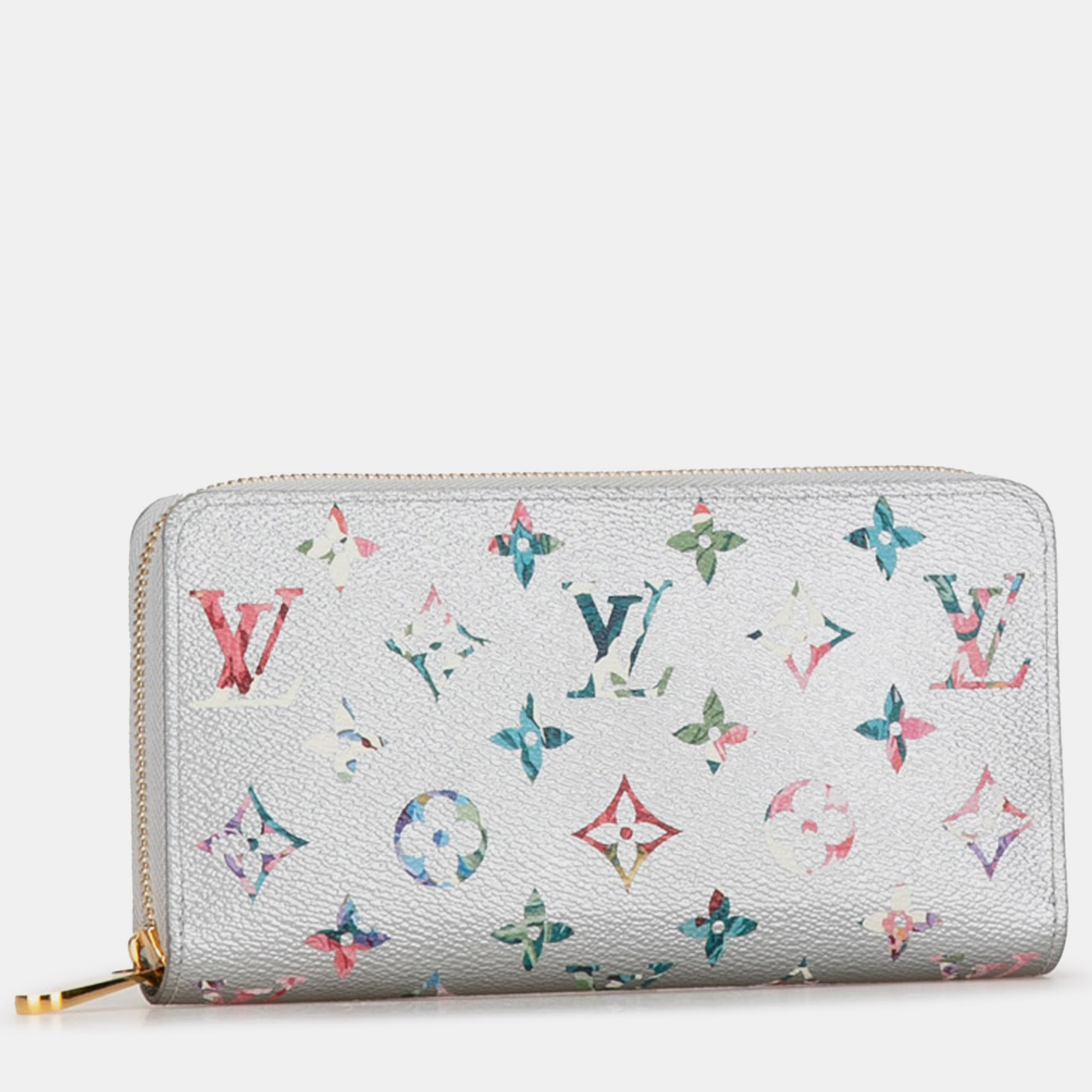 Louis Vuitton Silver Metallic Monogram Garden Zippy Wallet 