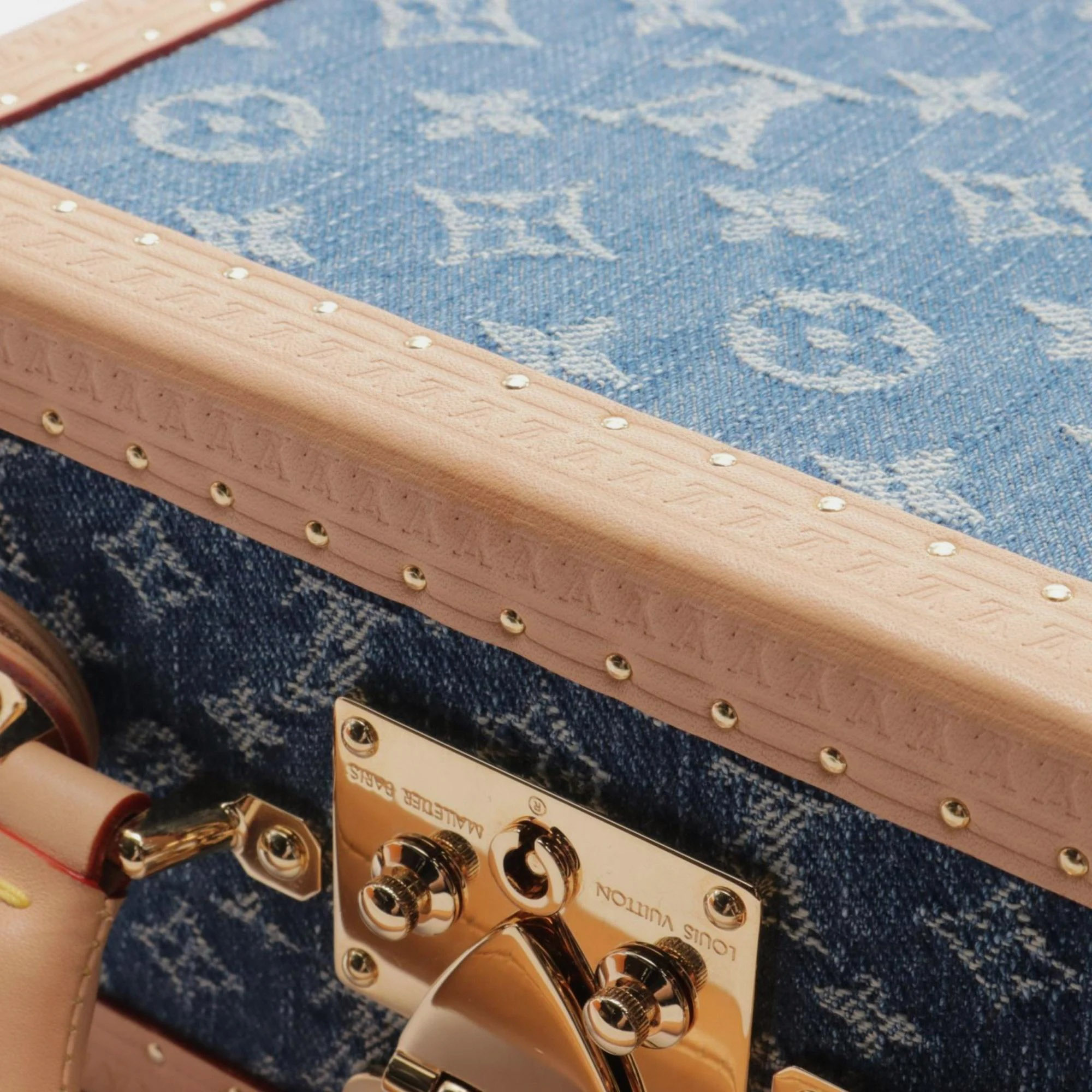 Louis Vuitton Blue Beige Denim Monogram Petite Valise Handbag 