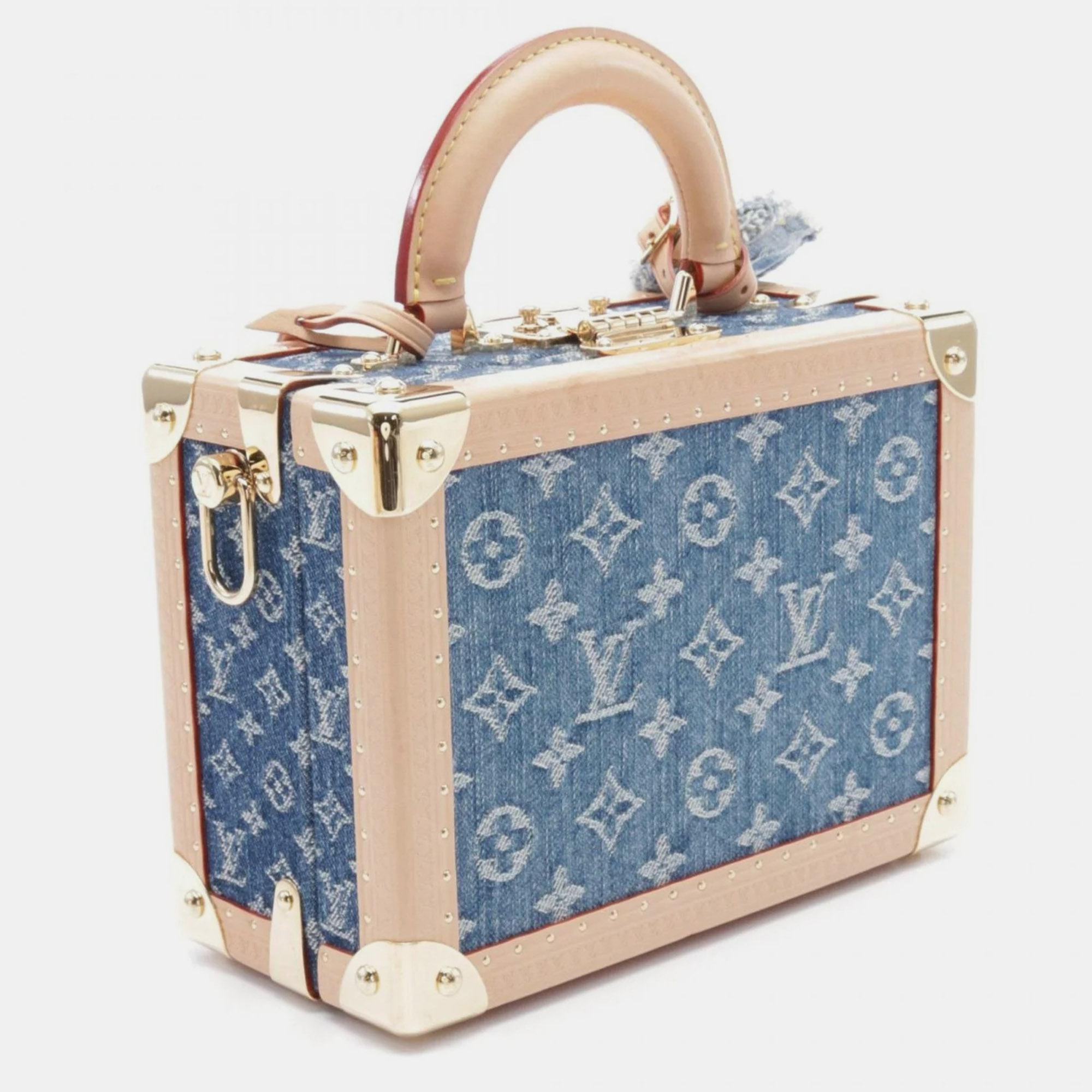 Louis Vuitton Blue Beige Denim Monogram Petite Valise Handbag 
