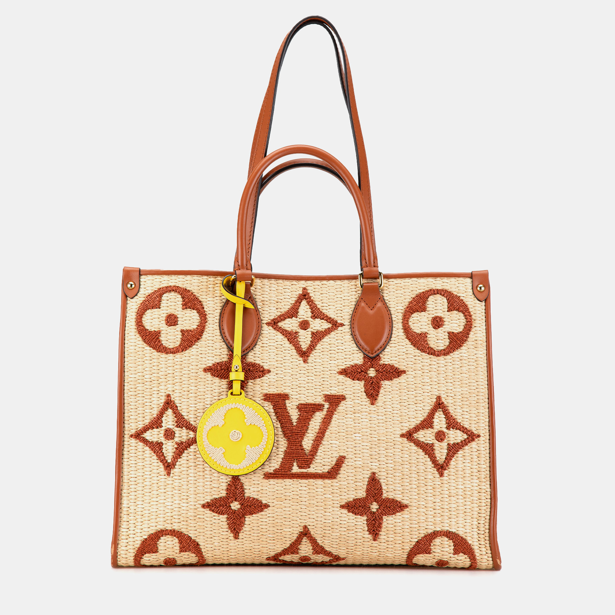 

Louis Vuitton Brown Raffia Monogram Giant OnTheGo MM Tote Bag