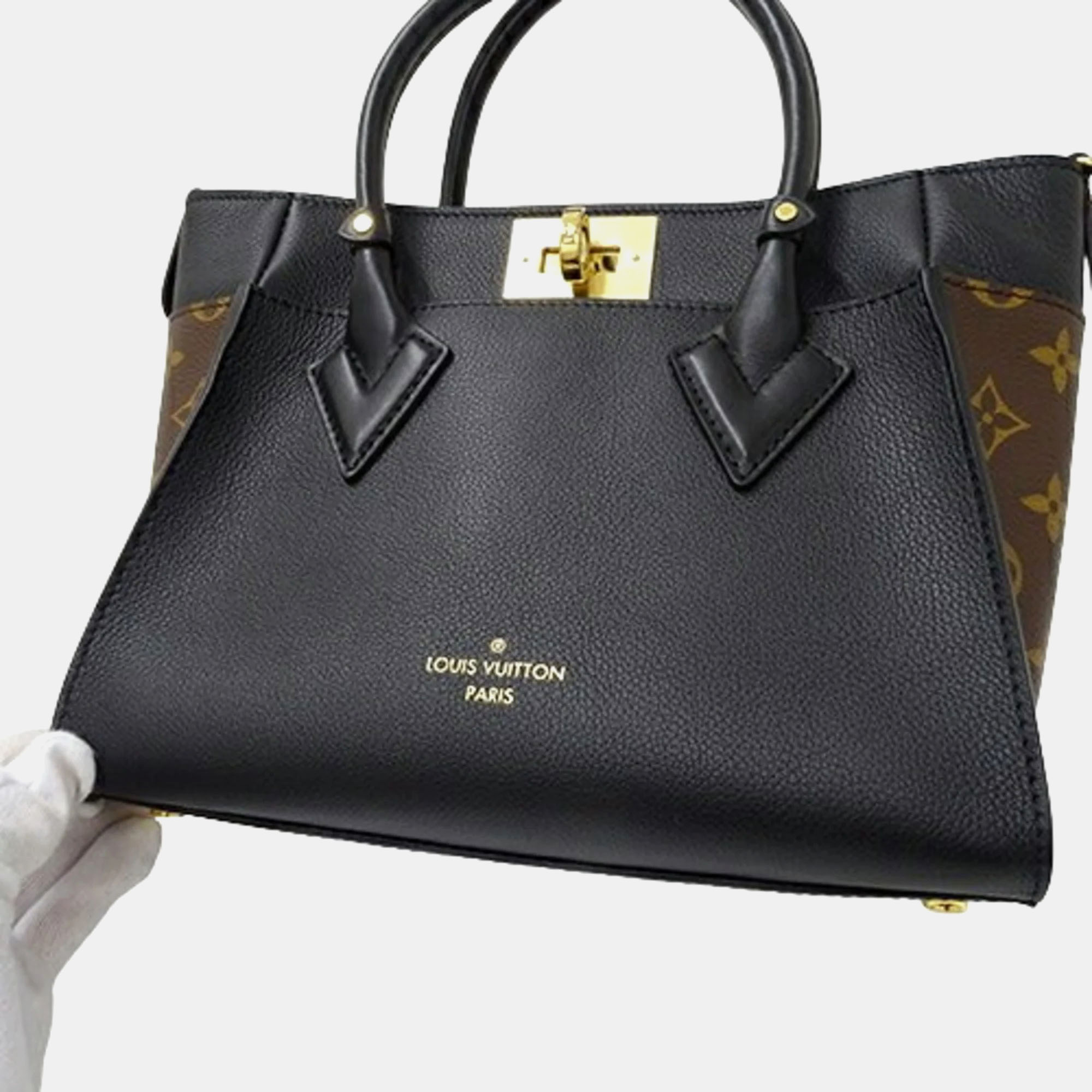 Louis Vuitton Black Brown Leather On My Side Handbag 