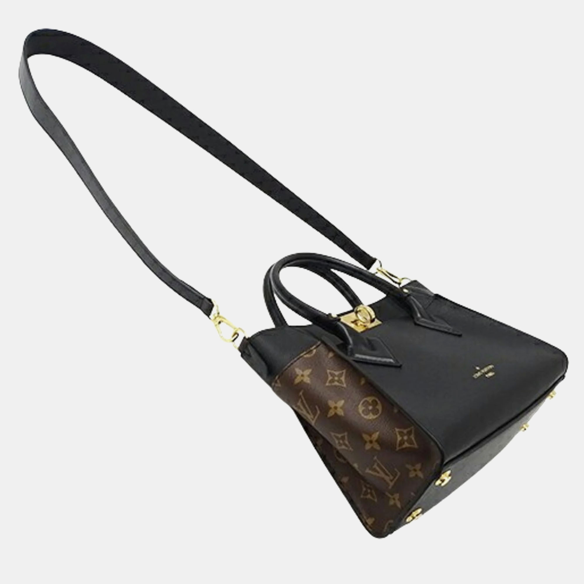 Louis Vuitton Black Brown Leather On My Side Handbag 