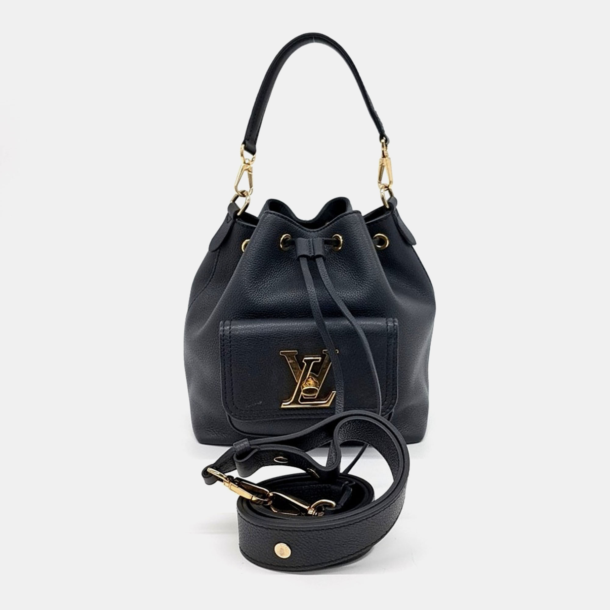 

Louis Vuitton Black Leather Lock Me Bucket Bag