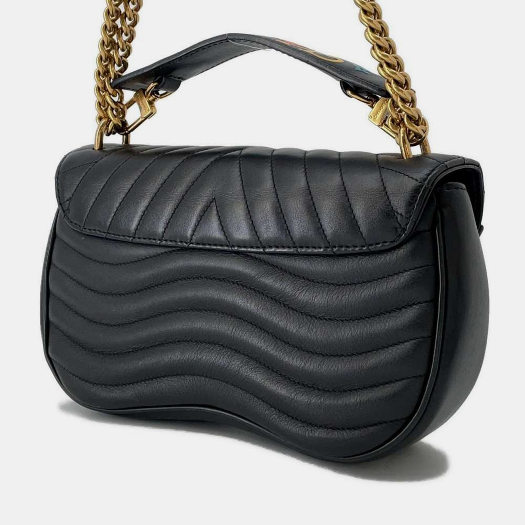 Louis Vuitton Noir Calf Leather New Wave Chain MM Bag 