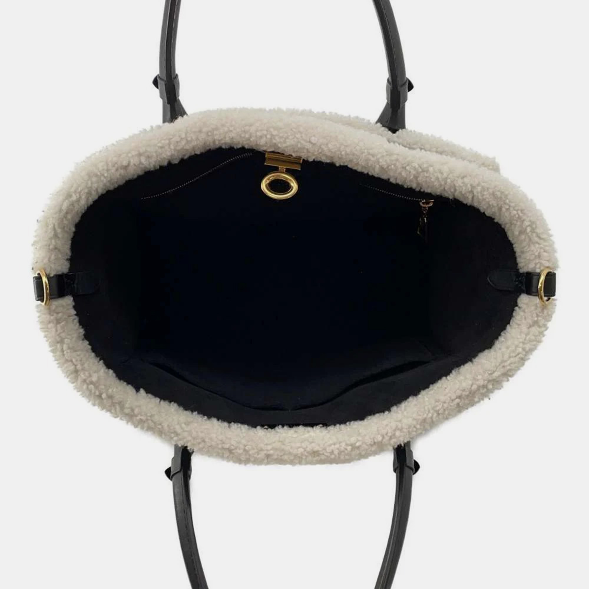 Louis Vuitton Noir Calf Leather Shearling On My Side MM Tote Bag 