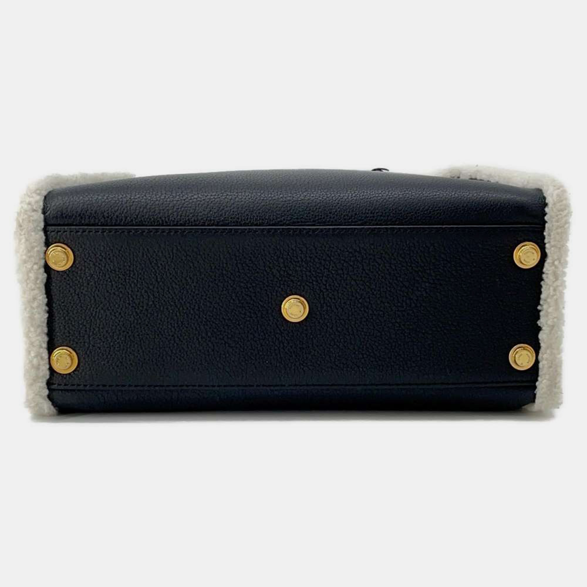 Louis Vuitton Noir Calf Leather Shearling On My Side MM Tote Bag 