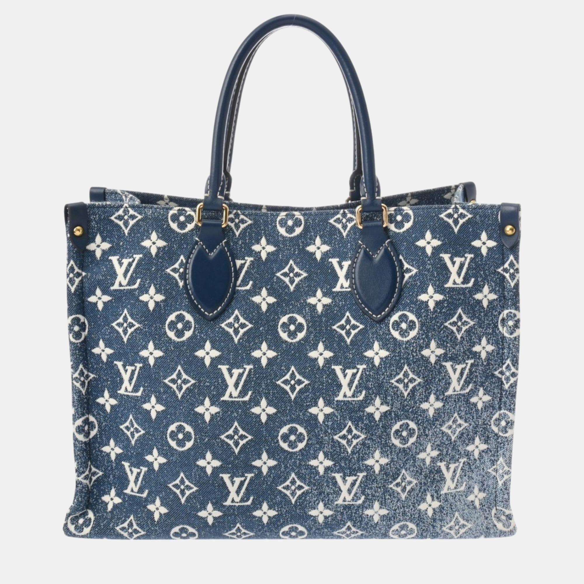 

Louis Vuitton Monogram On The Go Mm Tote Marine Jacquard Denim Handbag, Blue