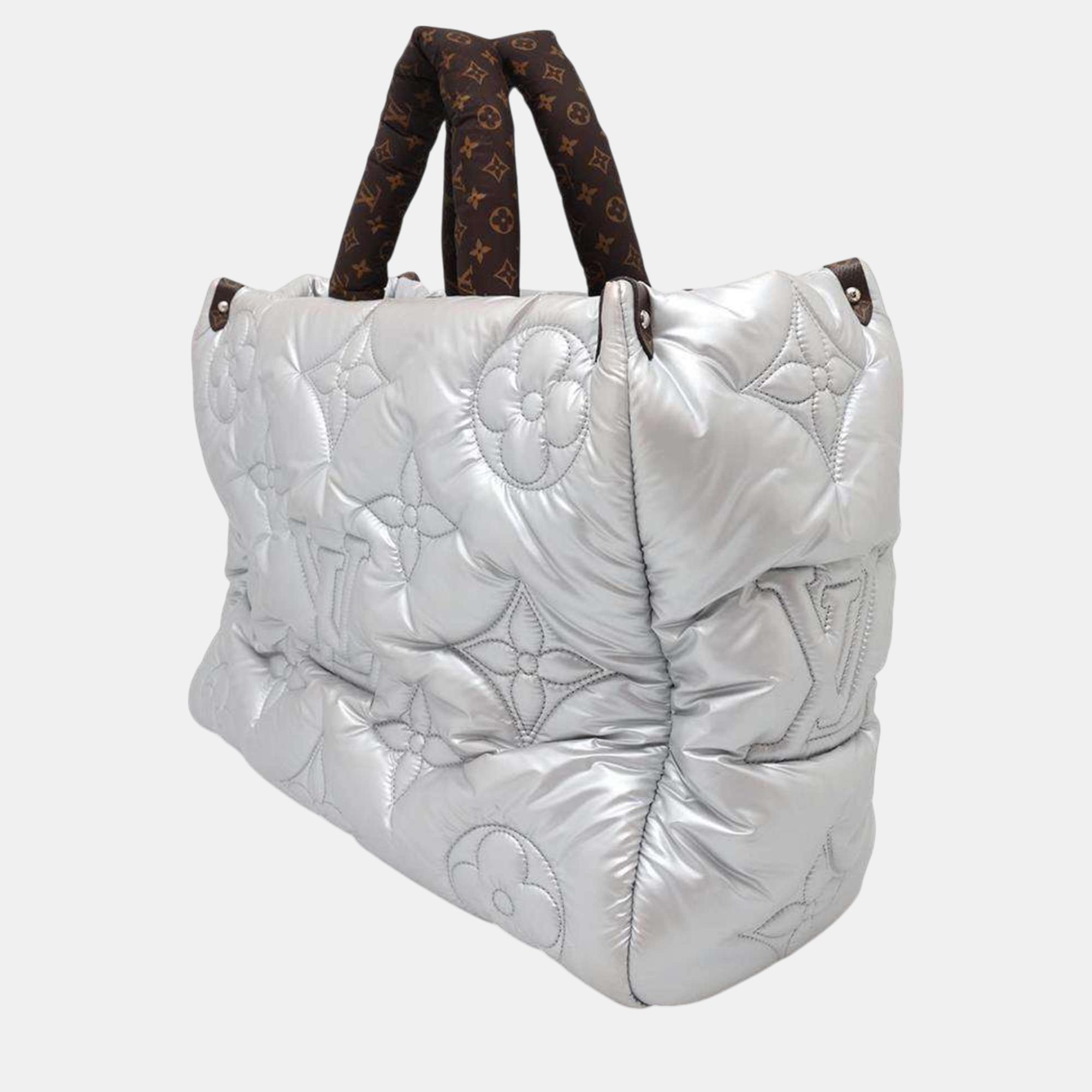 Louis Vuitton Metallic Silver Monogram Nylon On The Go GM Tote Bag 