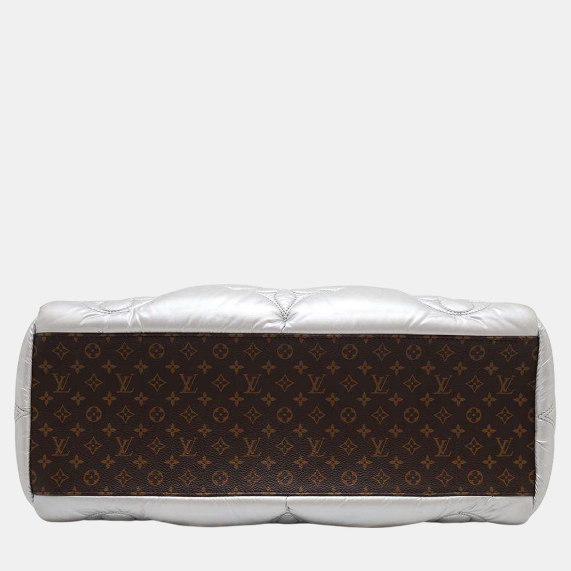 Louis Vuitton Metallic Silver Monogram Nylon On The Go GM Tote Bag 