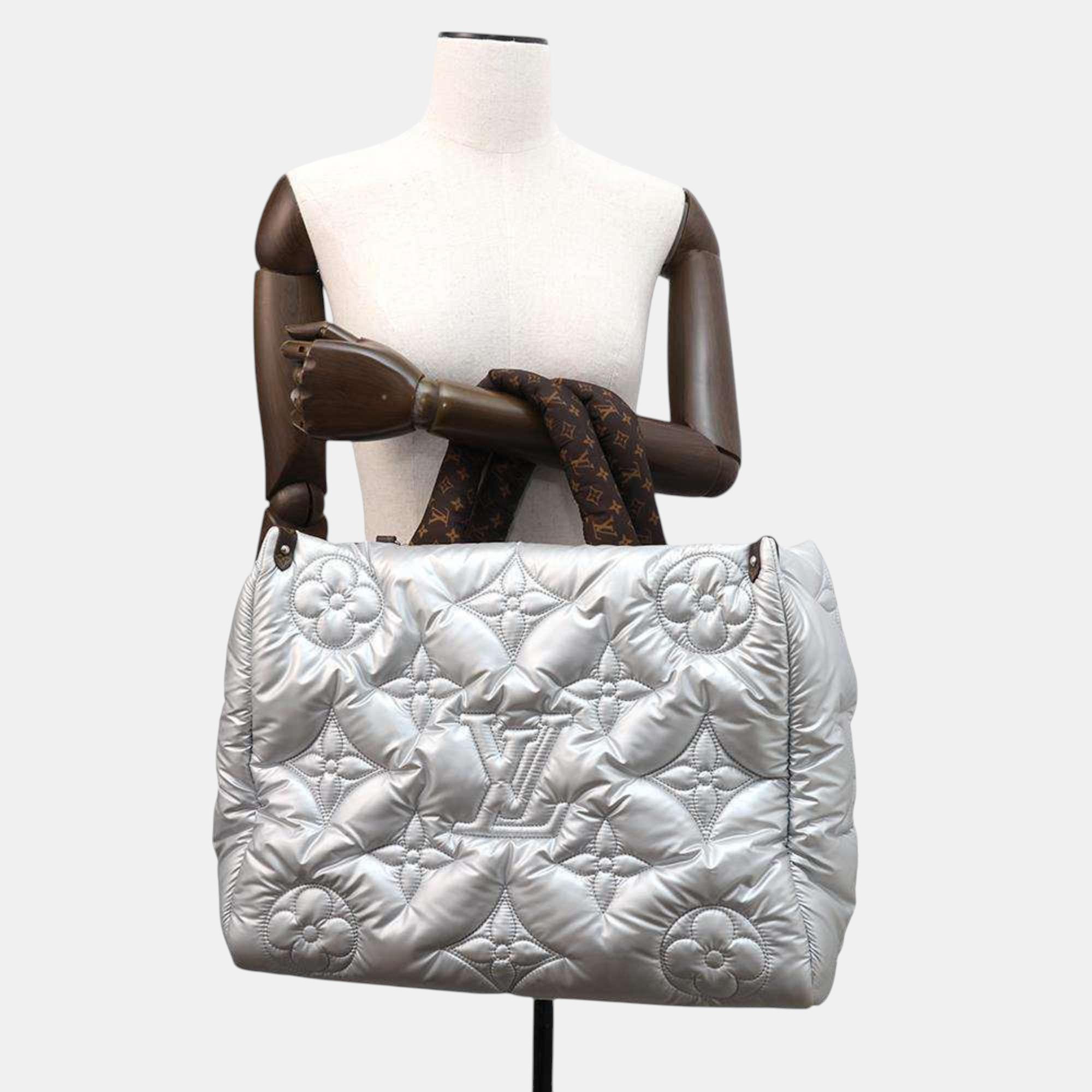 Louis Vuitton Metallic Silver Monogram Nylon On The Go GM Tote Bag 