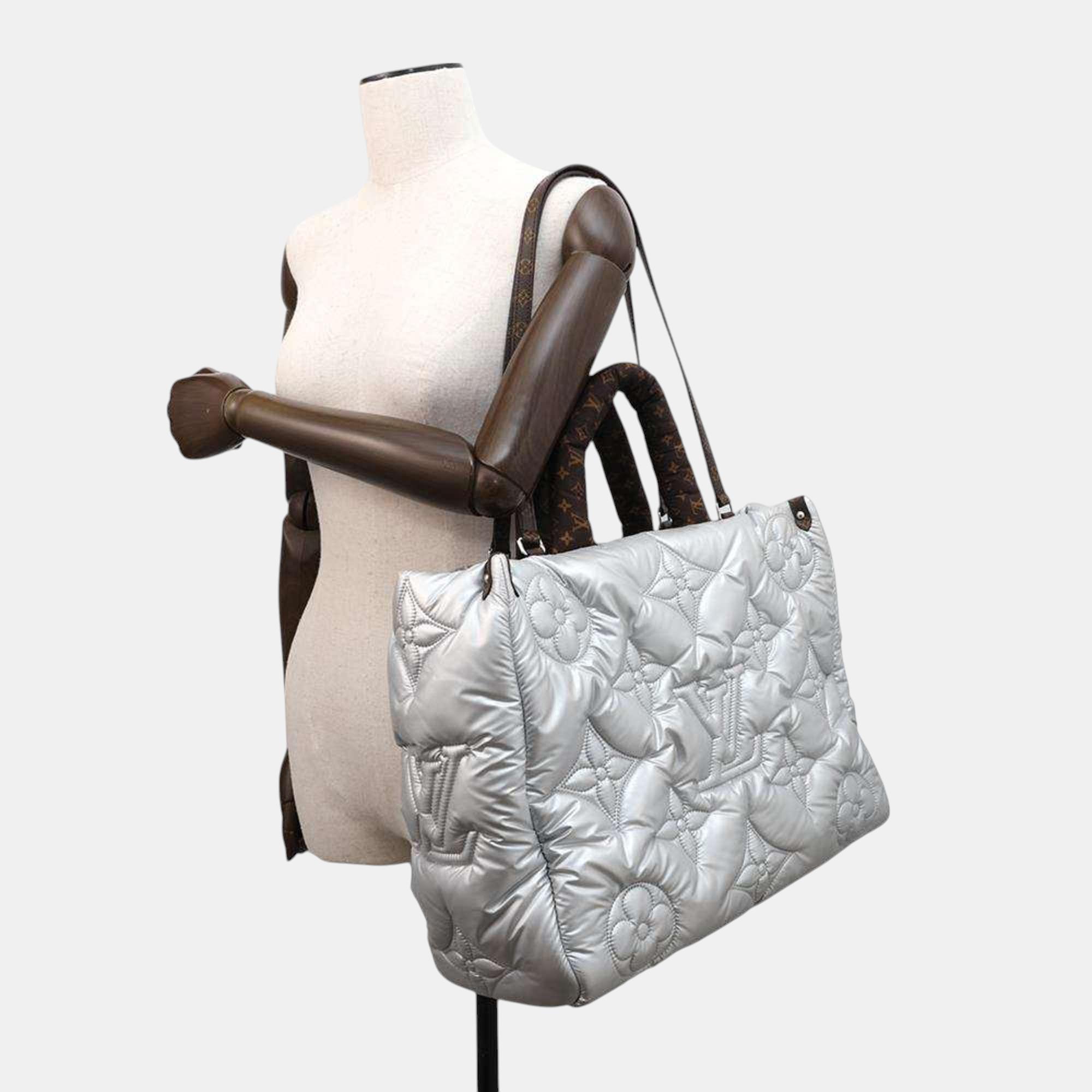 Louis Vuitton Metallic Silver Monogram Nylon On The Go GM Tote Bag 