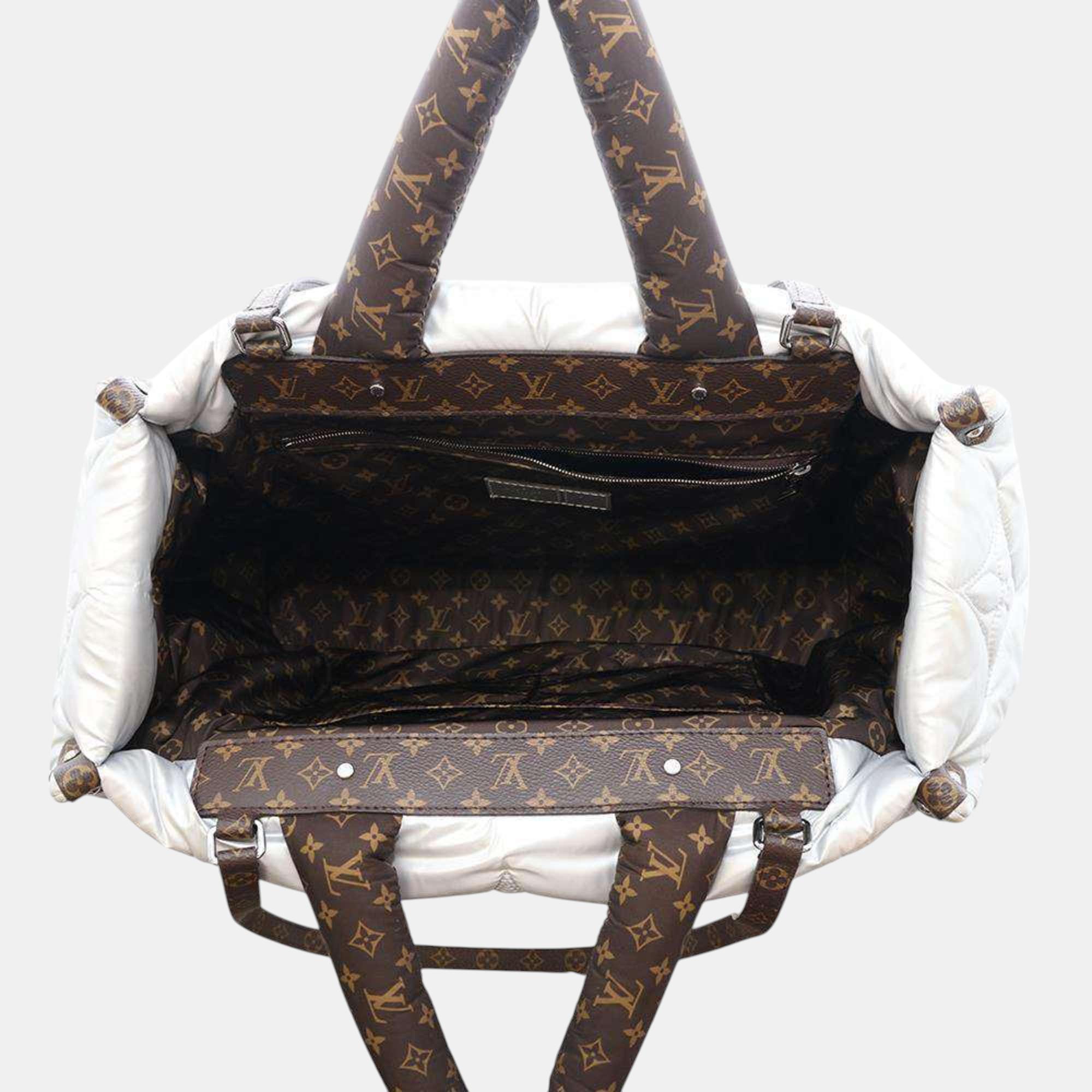 Louis Vuitton Metallic Silver Monogram Nylon On The Go GM Tote Bag 