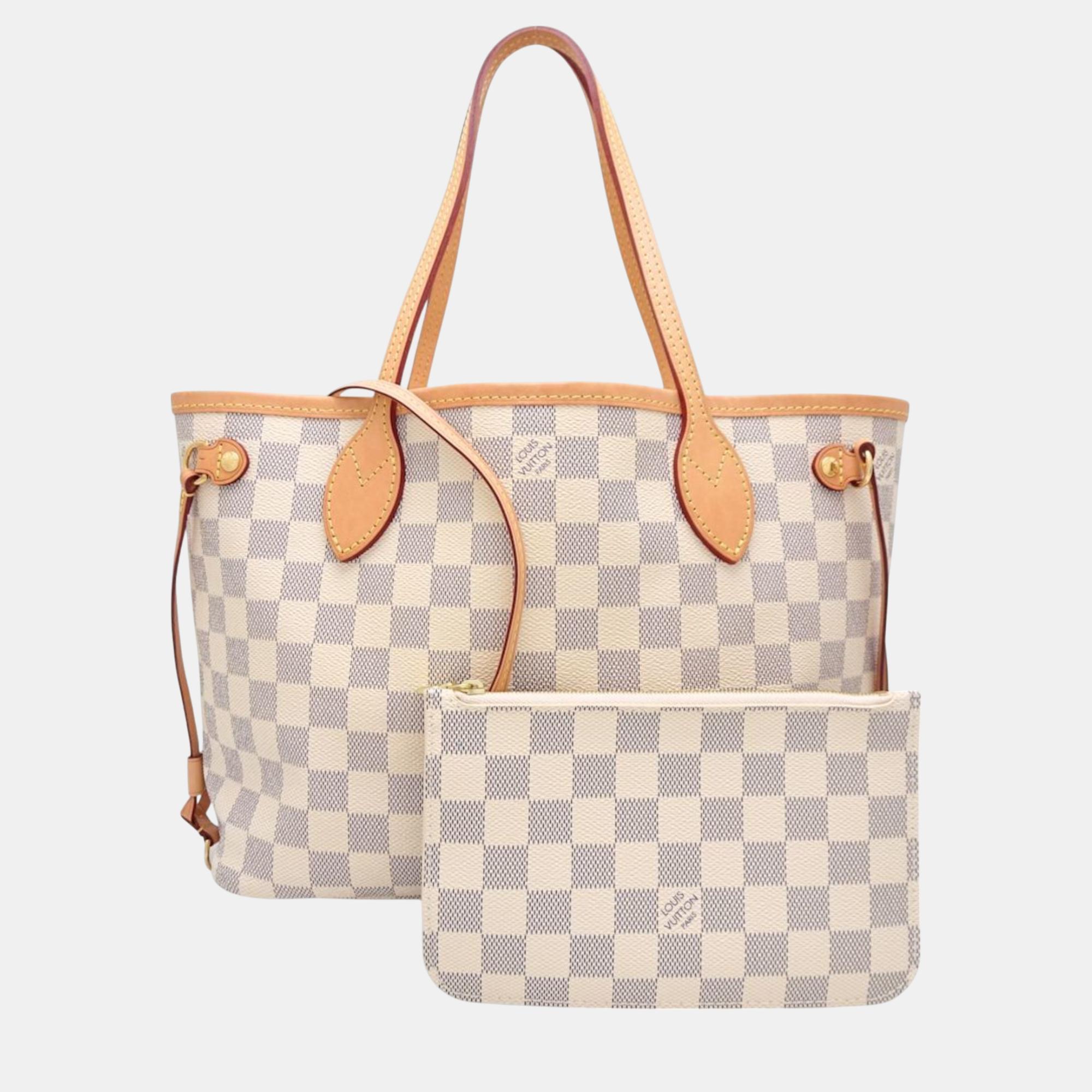 

Louis Vuitton Damier Azur Neverfull PM Tote Bag, White