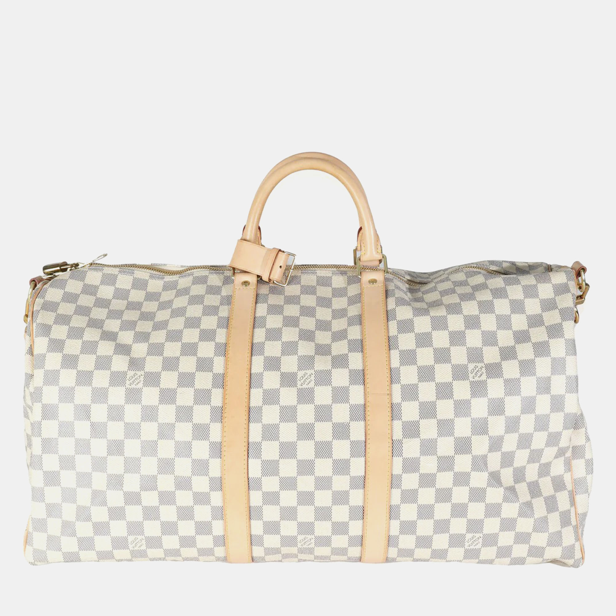 

Louis Vuitton Damier Azur Canvas Keepall Bandouliere 55 Bag, Beige