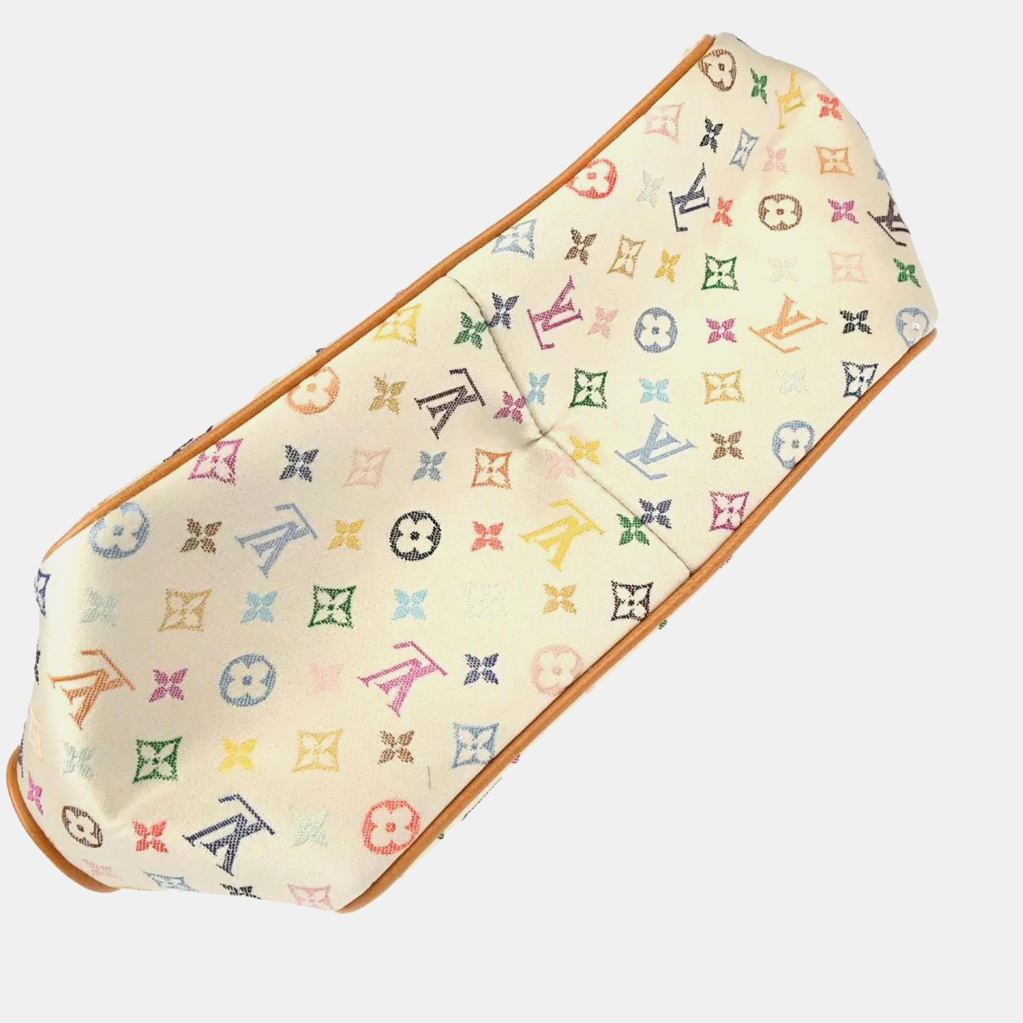 Louis Vuitton White Silk Satin Monogram Multicolor Abelia Top Handle Bag 