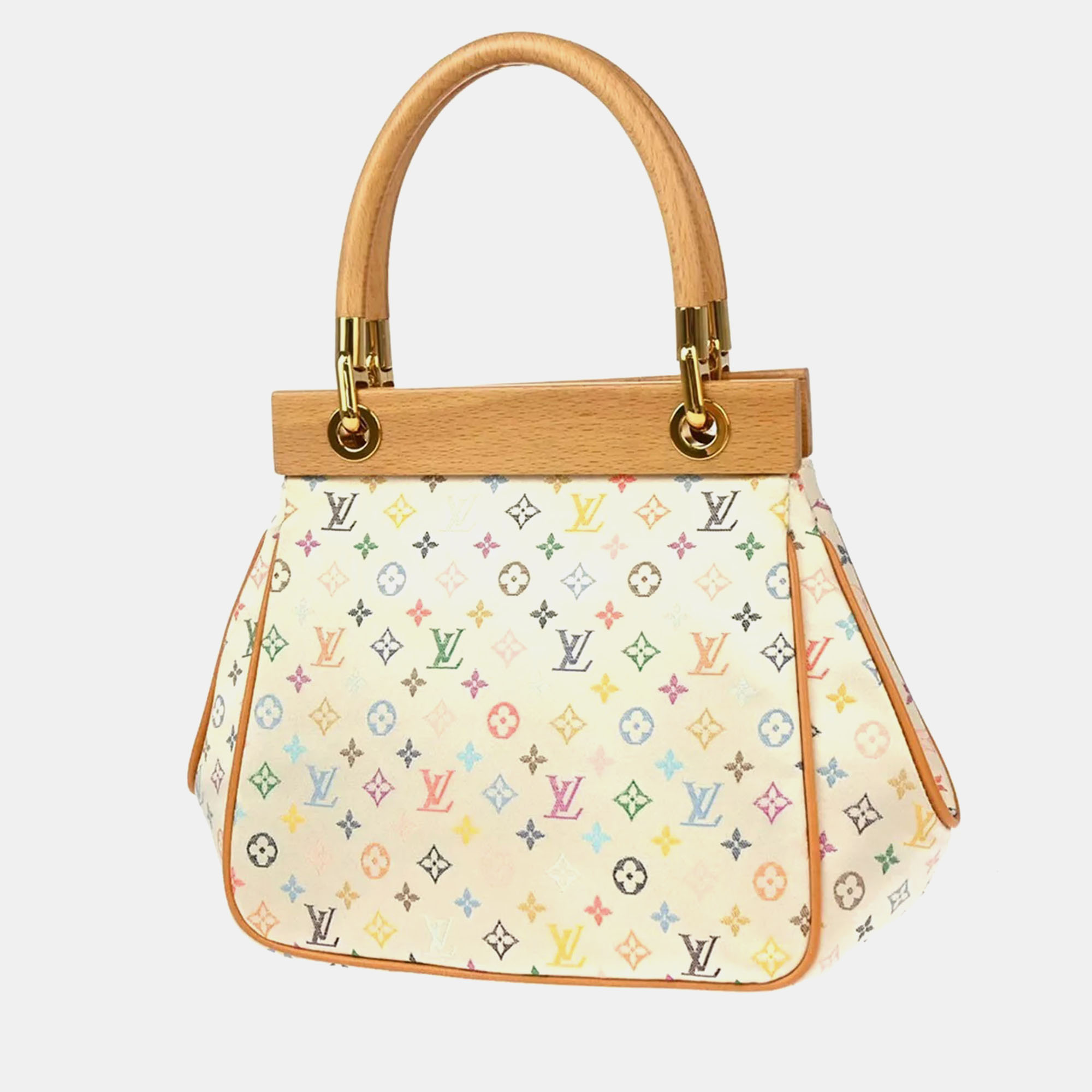Louis Vuitton White Silk Satin Monogram Multicolor Abelia Top Handle Bag 