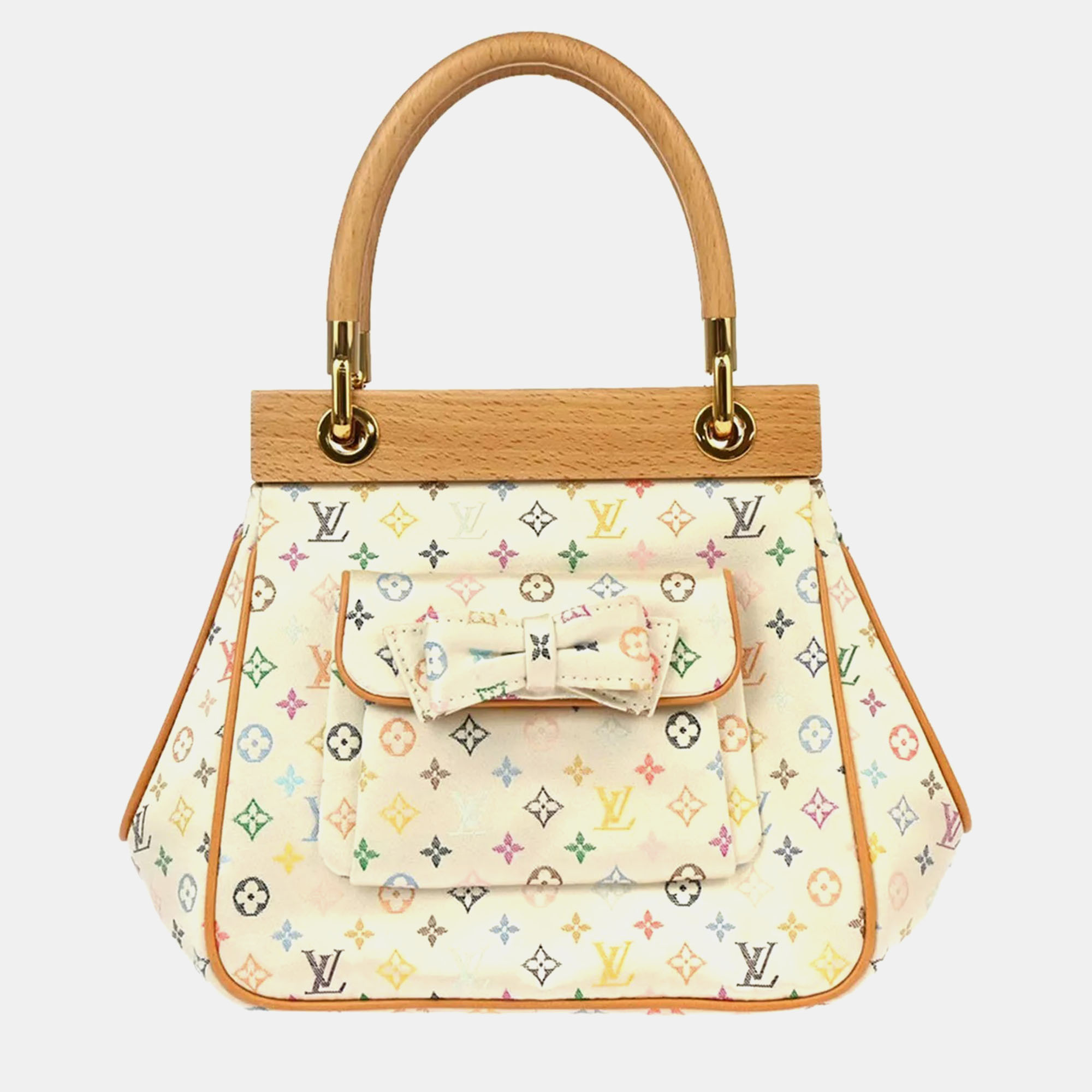 

Louis Vuitton White Silk Satin Monogram Multicolor Abelia Top Handle Bag