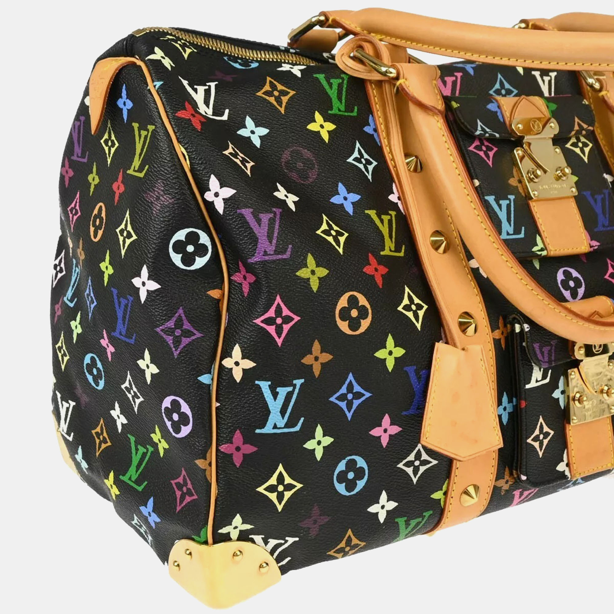Louis Vuitton Black Monogram Multicolor Speedy 45 Handbag 