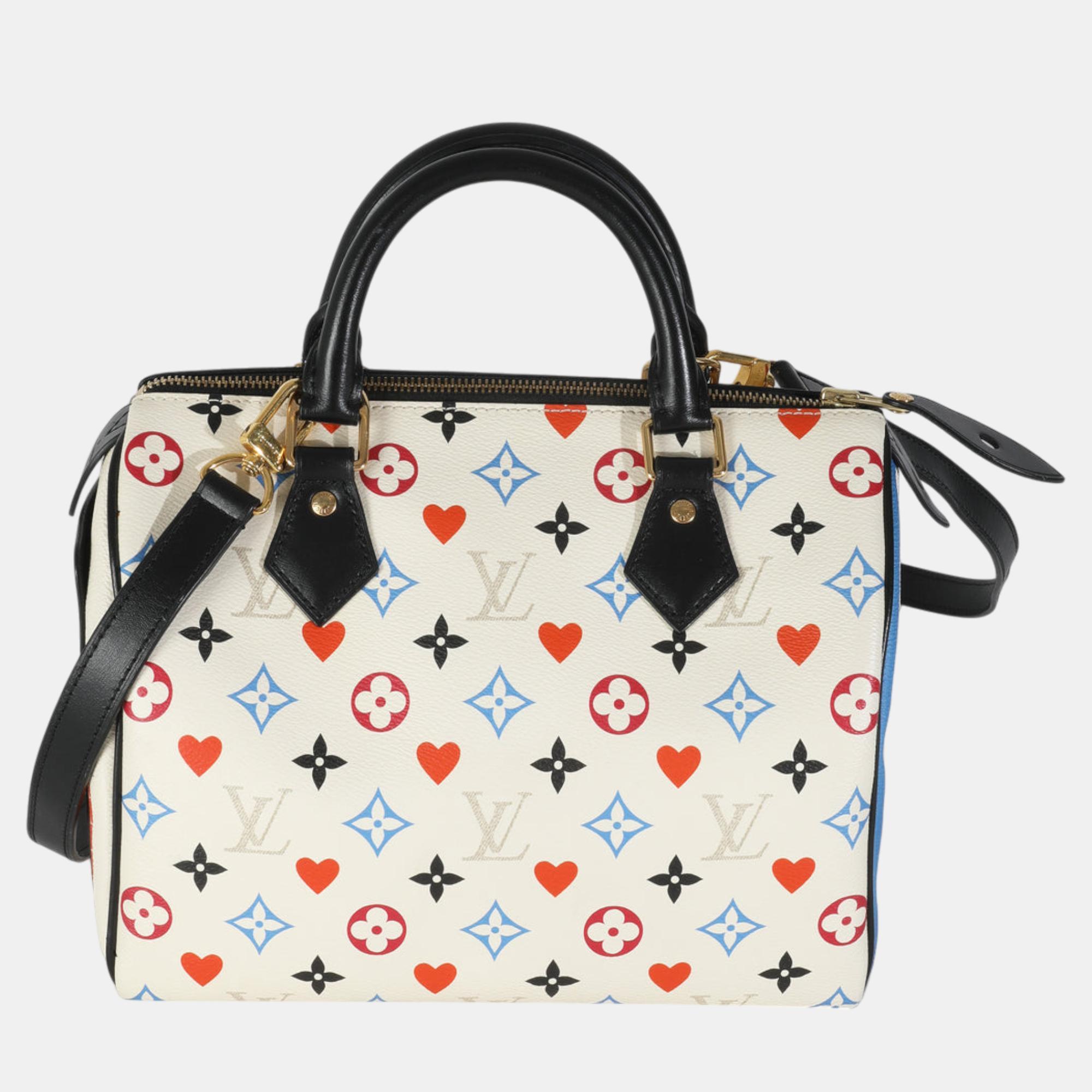 

Louis Vuitton White Canvas Game On Speedy Bandouliere 25 Bag, Multicolor