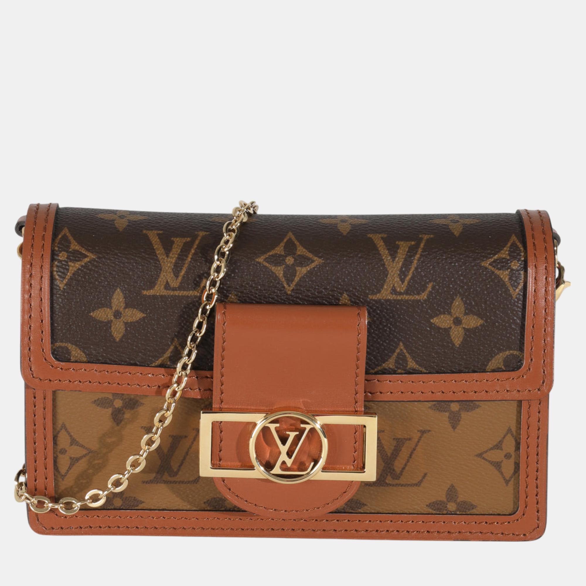 

Louis Vuitton Reverse Monogram Canvas Dauphine Chain Wallet, Brown