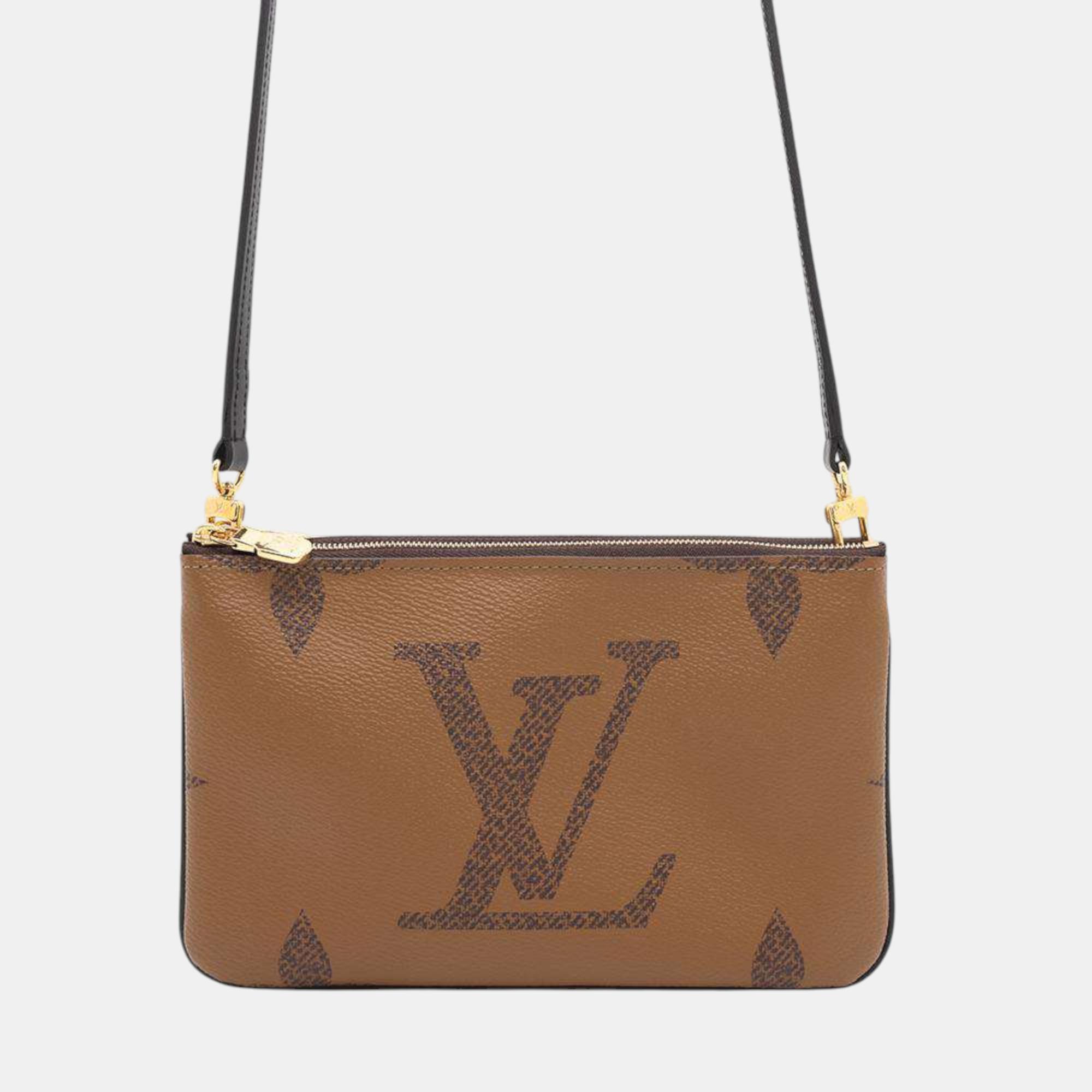 

Louis Vuitton Noir Monogram Giant Reverse Monogram Pochette Double Zip Bag, Brown